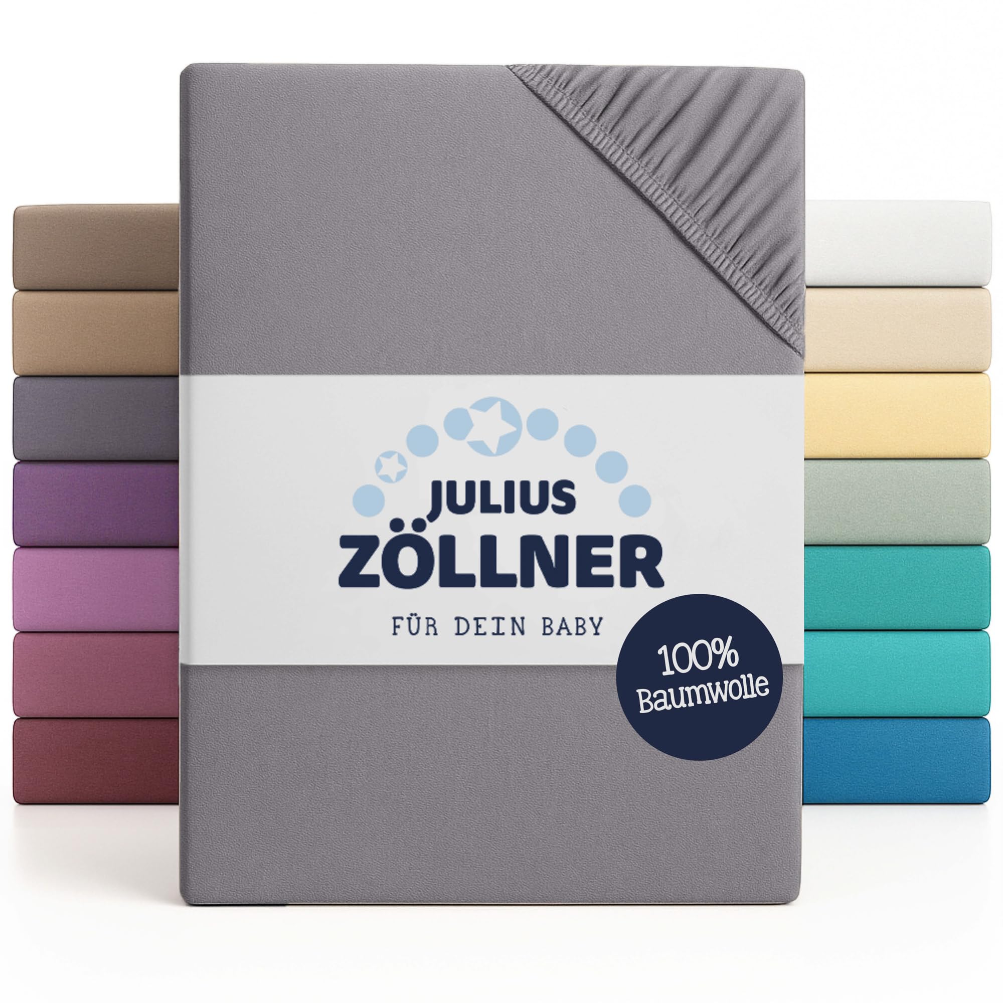 Julius Zöllner Jersey Spannbettlaken für Baby- und Kinderbetten, 100% Jersey-Baumwolle, Oeko-TEX Standard 100 Zertifiziert, Gr. 60x120cm / 70x140cm, 2er Pack, Anthracite