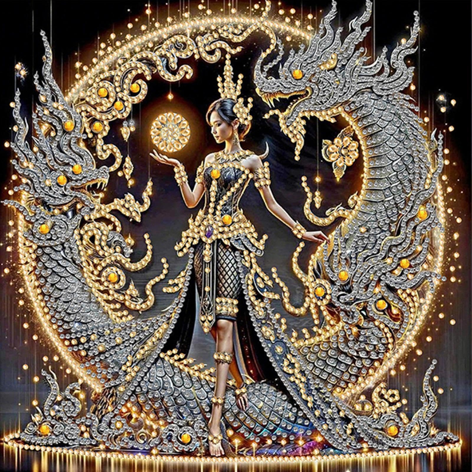 Dragon Beauty 5D DIY Diamond Art Painting Kits Partial Drill Gem Art Kit 30x30cm