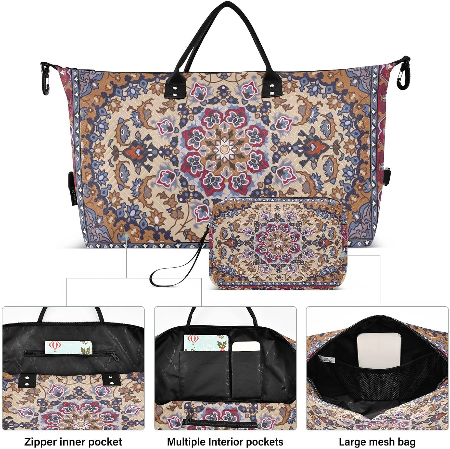 Aflyko Travel Duffel Persian Carpet Tribal Mandala Sport Tote Gym Weekender Overnight for Men Women Flight Approved Carry On Fitness Dance Go-To Daily, Medium - Image 3