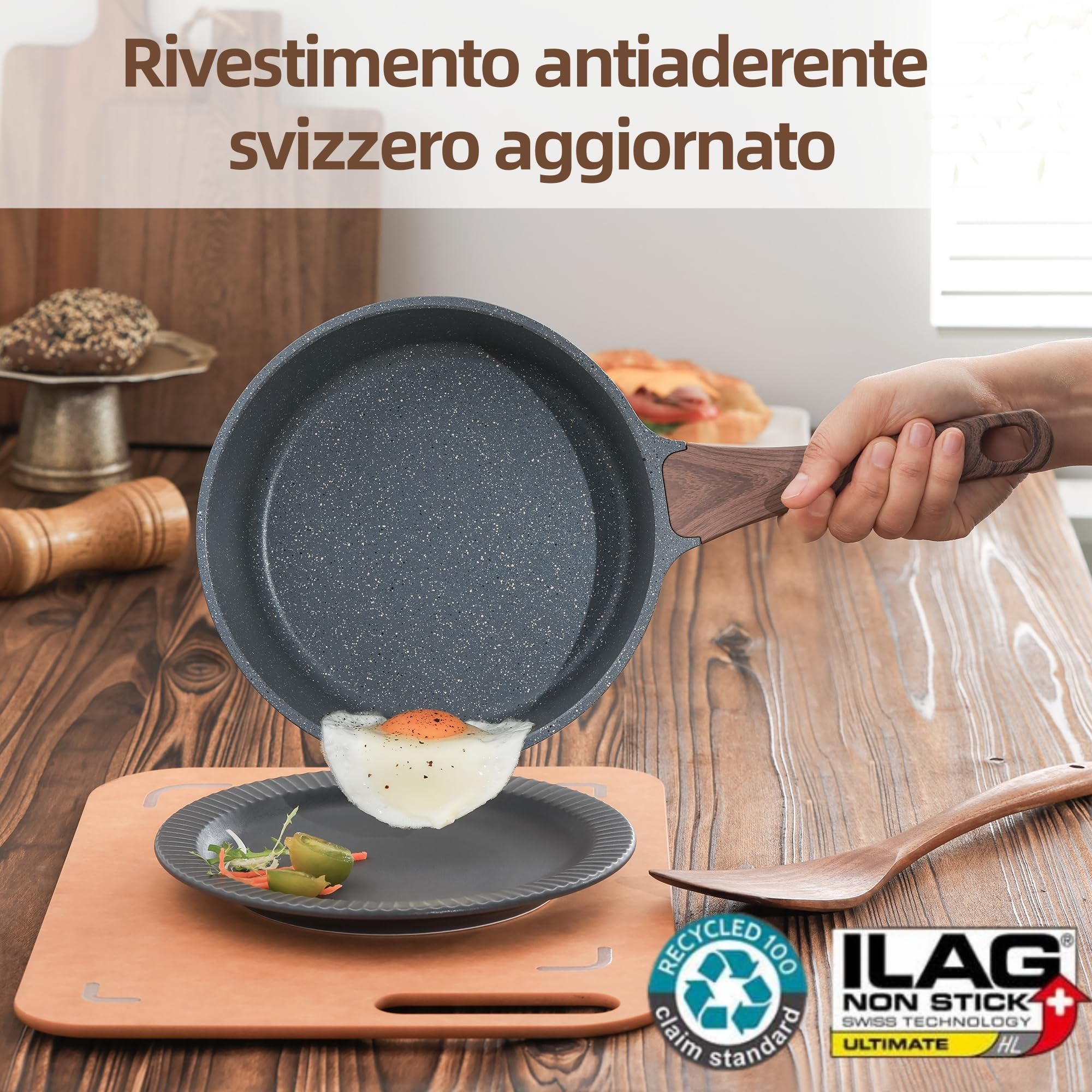 SENSARTE Casseruola Fonda Antiaderente 18 cm in Alluminio per Tutti i Fuochi (Pentola Induzione) con Manico Ergonomico Resistente al Calore e Coperchio