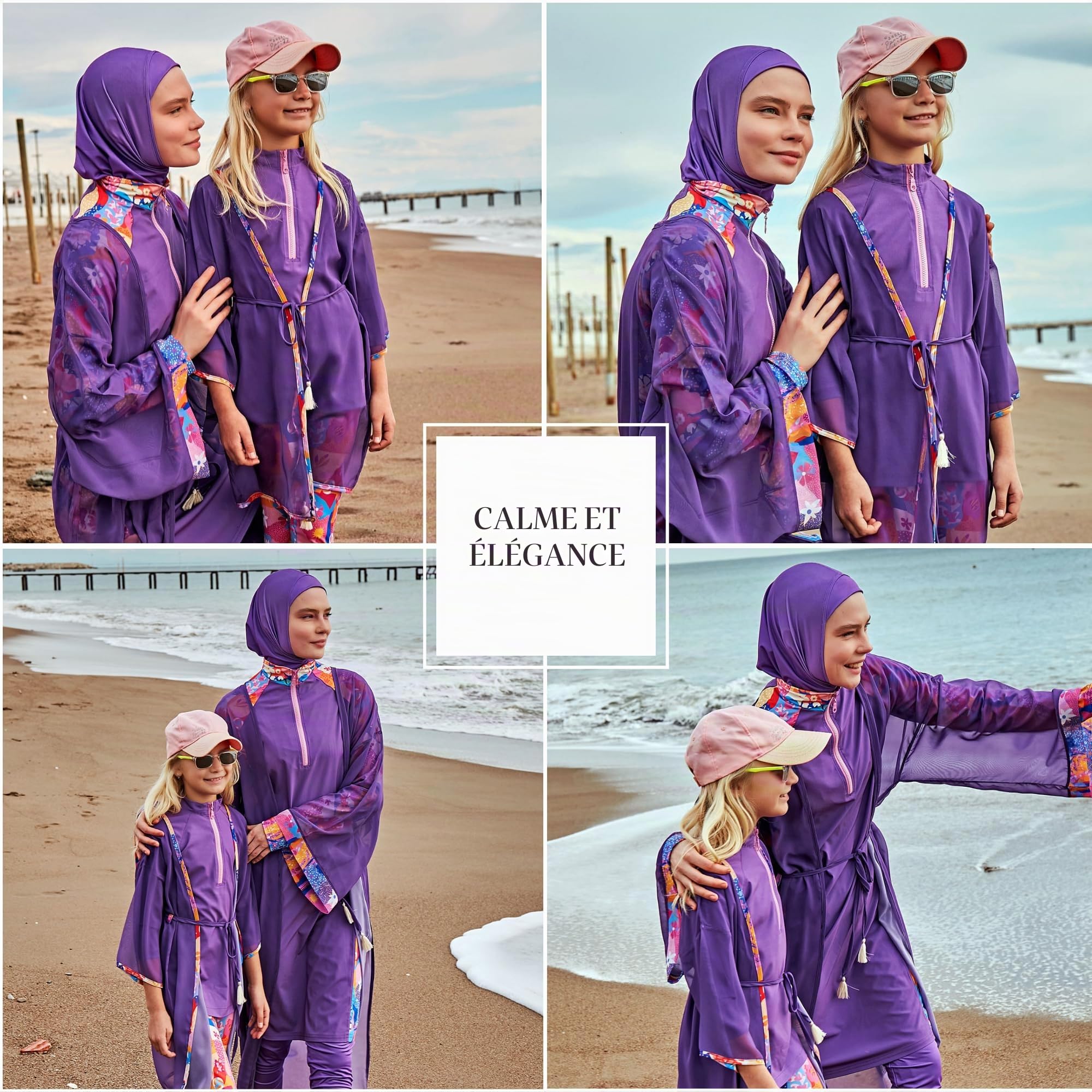 MARINA SWIMWEAR Kimono islamique long et décontracté pour femme | Robe simple à séchage rapide | Kimono paréo Burkini (DE/NL/SE/PL, alphanumérique, S, XXL, Regular, Regular, Violet I), Violet I,
