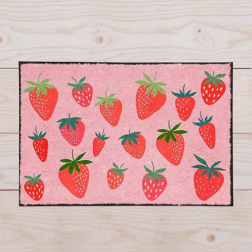 Tapete de fresa, para interiores y exteriores, moderno, para puerta delantera, decoración de bienvenida para tu piso, tapete antideslizante para