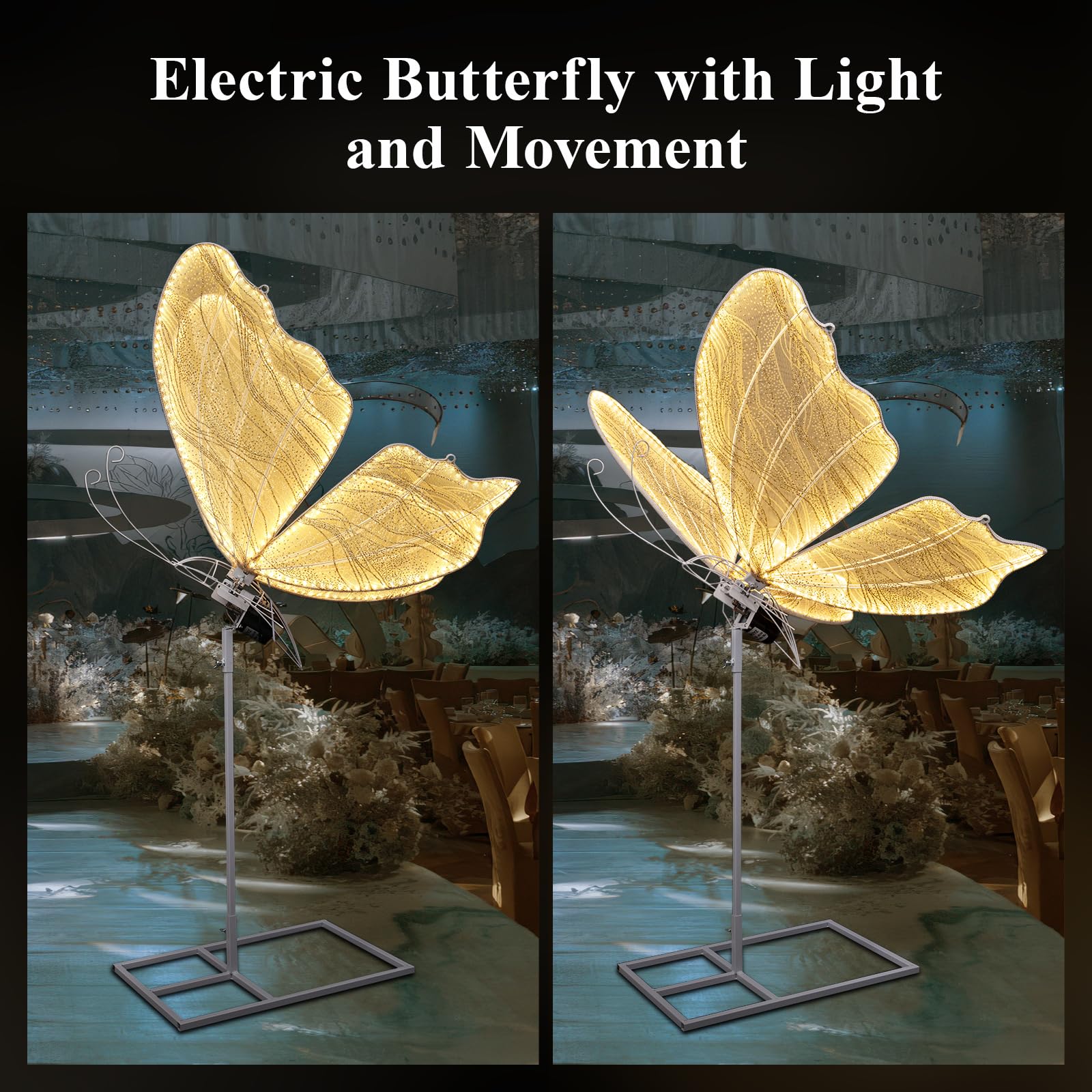 2-Pack Butterfly Floor Lamps With LED Lights - 76.4 Inch Golden Butterfly Decor For Weddings & Events
