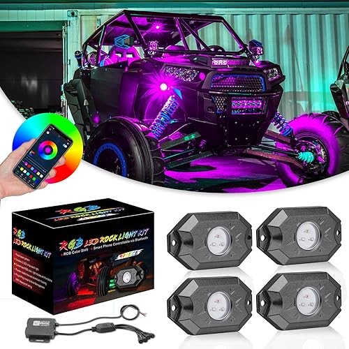Niwaker - Kits de luces de roca RGB, 4 cápsulas de luces LED RGB con control Bluetooth, luces LED de neón multicolor para camiones, ATV, UTV, SUV,