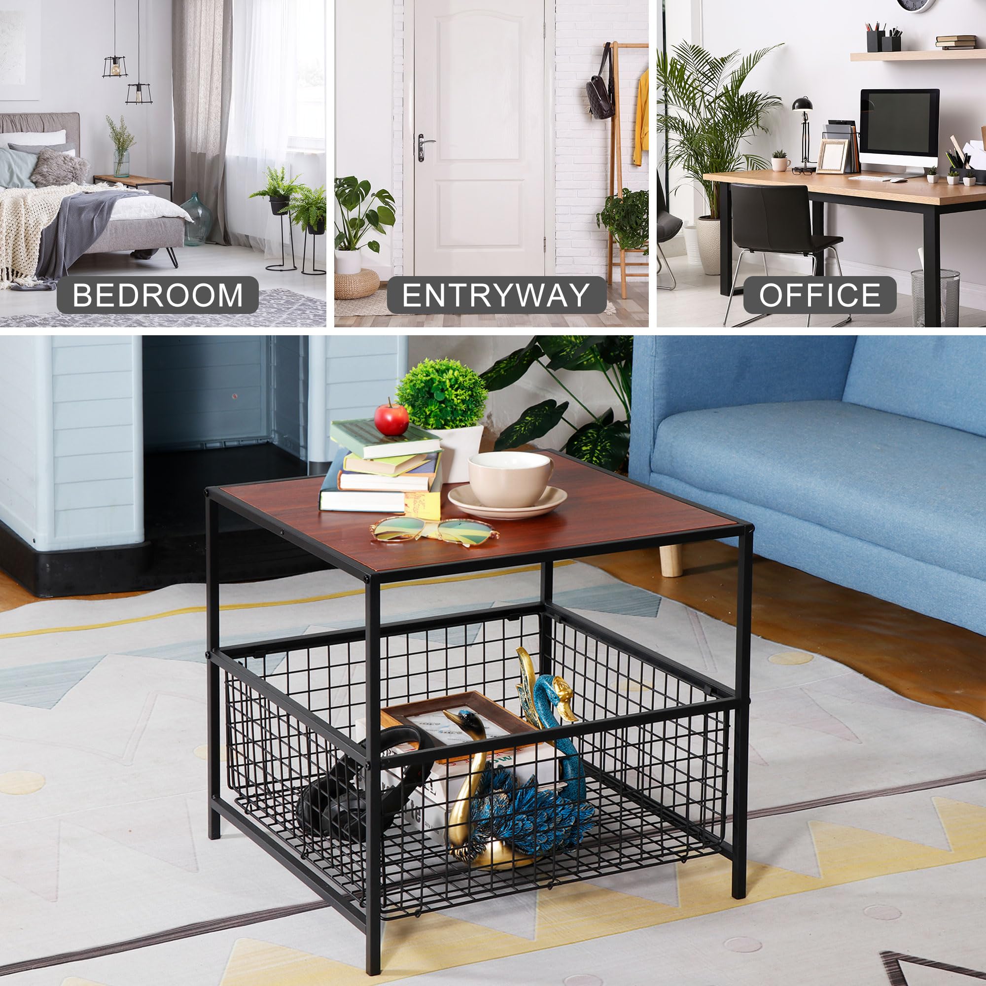 Mesa Auxiliar Cuadrada De 2 Niveles Con Vidrio Templado Y Estante Dorado 56x56x565 Cm Cfw78267