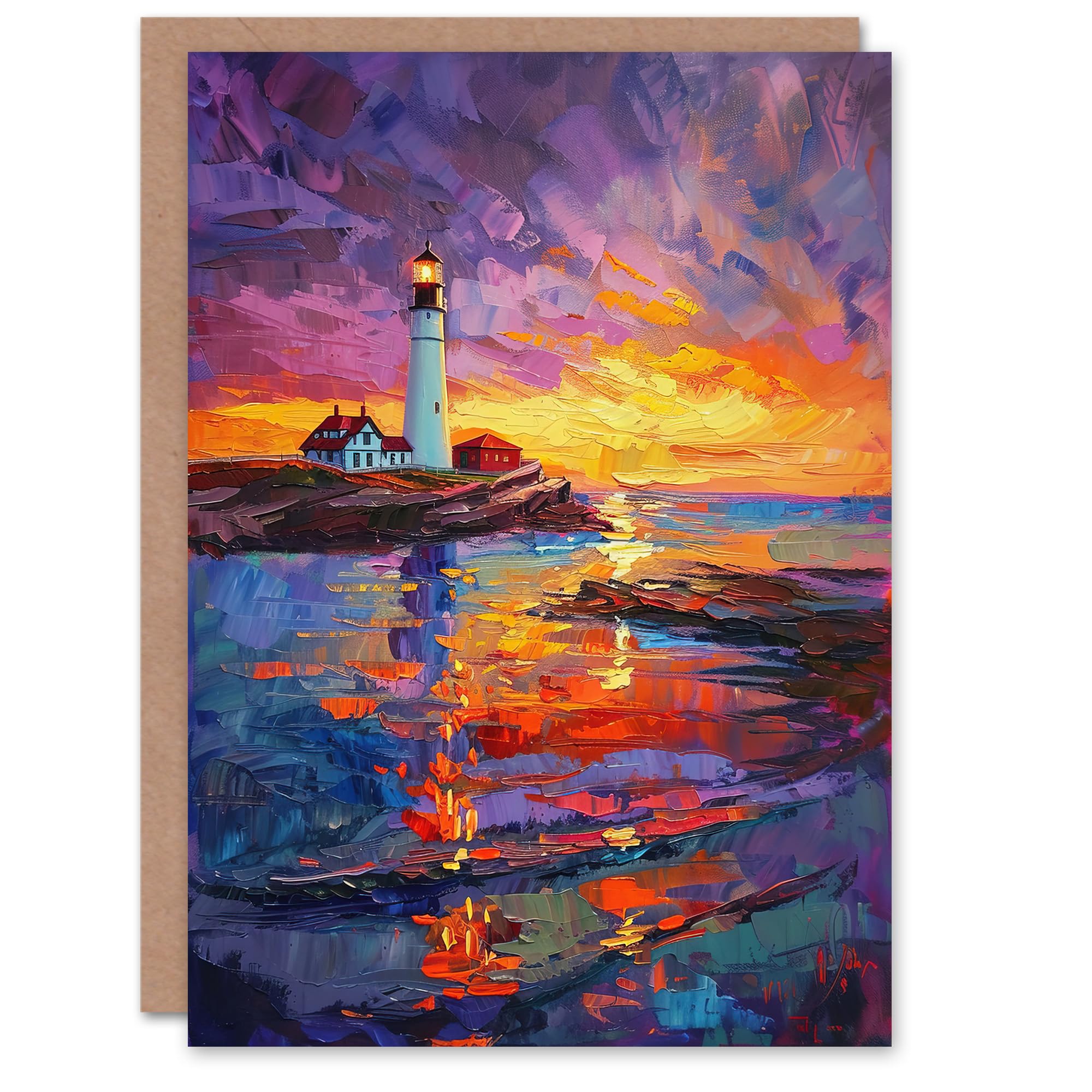 Artery8 Greeting Card Seaside Sunset St Mary's Lighthouse Whitley Bay Blank For Him Or Her Art Birthday Card