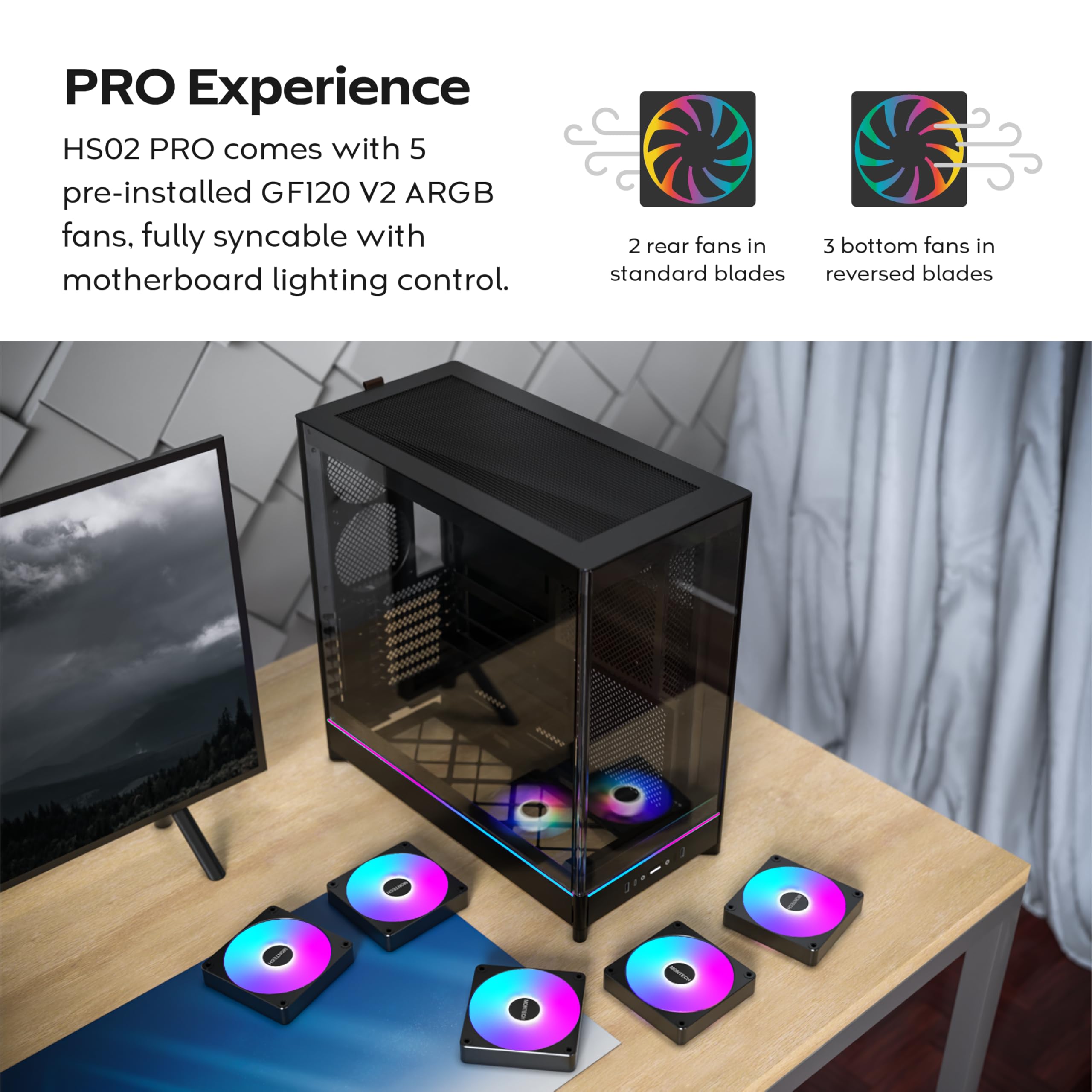 MONTECH HS02 PRO Black (ATX ガラス ブラック) MONTECH HS02 PRO, ATX Mid-Tower PC Case, Gaming PC, High