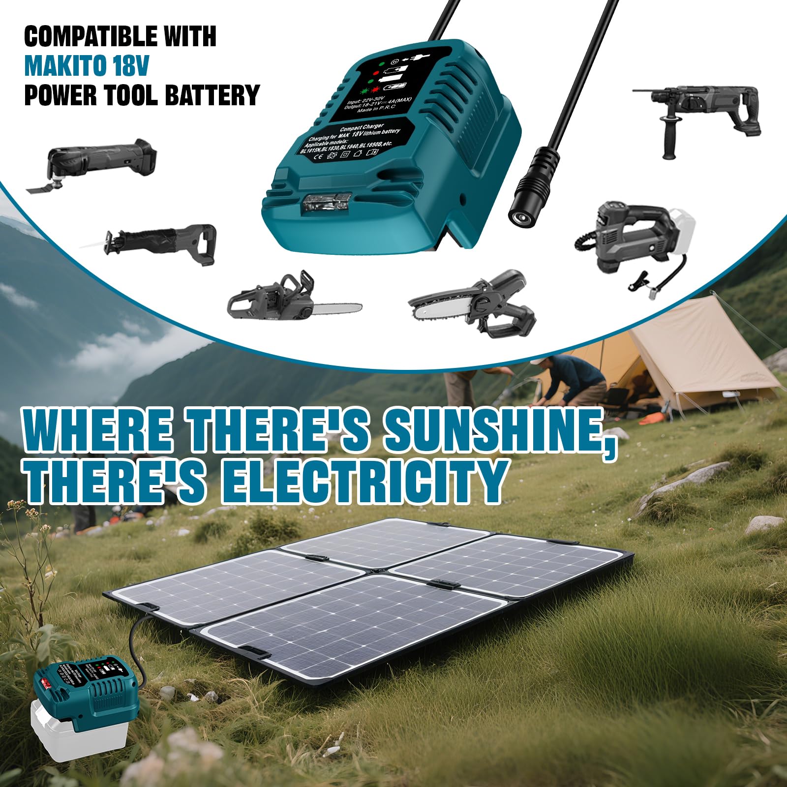Solar Ladegerät für Makita 18V Akku,Tragbar,Outdoor-Arbeit,Camping