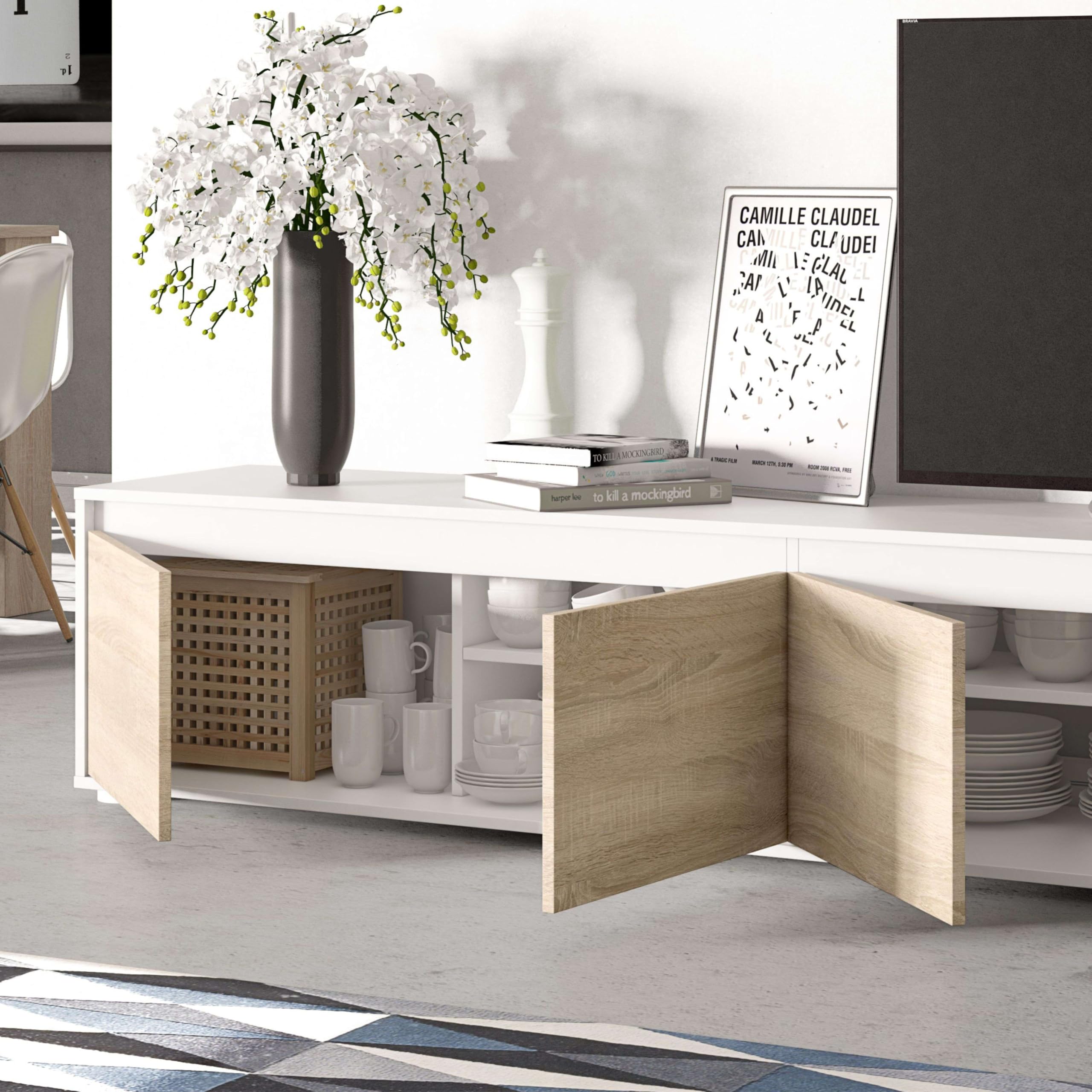 Distrimobel Saetabis Vanilla A10 Parete Giorno, 200 x 41 x 43 H Cm, Rovere, Bianco, Melamina, 10 x 52.5 x 211 cm