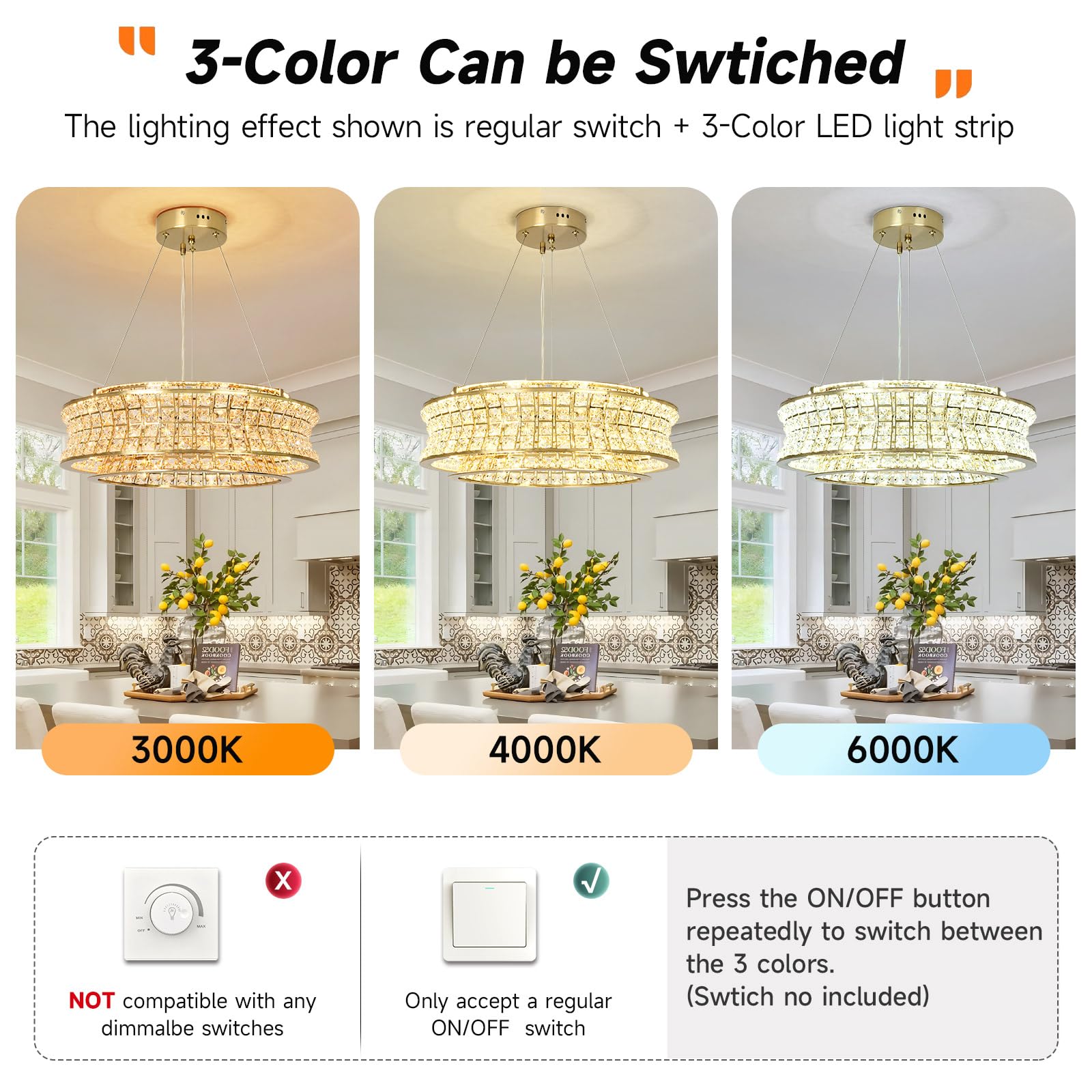 Lámpara de araña moderna de cristal dorado, lámparas colgantes redondas LED, lámparas de araña doradas ajustables para vestíbulos, salones y comedores, 50 cm