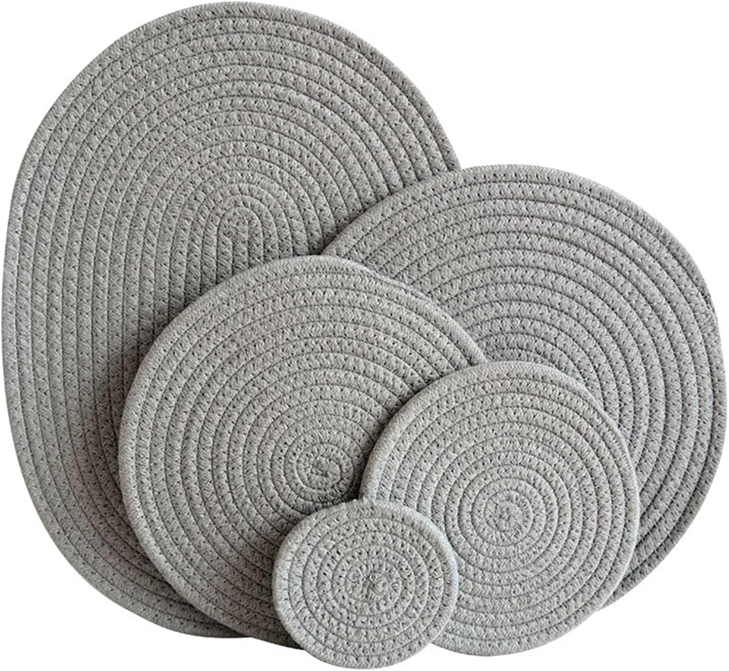 Round Placemats Washable Thick Cotton Absorbent Round Table Mats for Kitchen Dining Table Set of 4 Round Woven Fabric Place Mats(Light Grey,30x40cm)