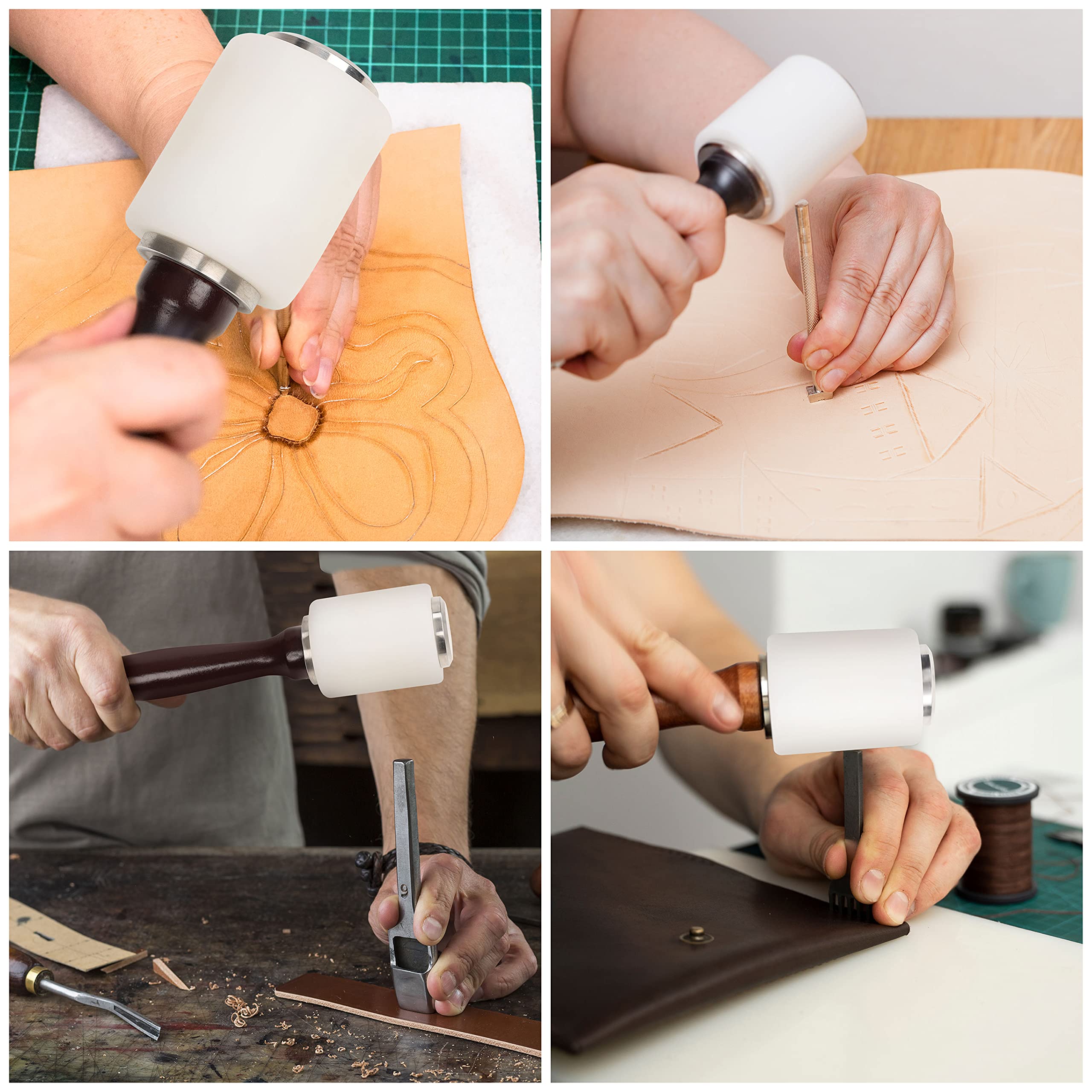 Martillo Nylon para Cuero 20,5 cm – Mazo Goma de Nailon con Mango de Madera para Tallar – Coser Cuero, Artesanía en Piel, Tallado, Perforar y Estampar – Kit Herramientas Manualidades