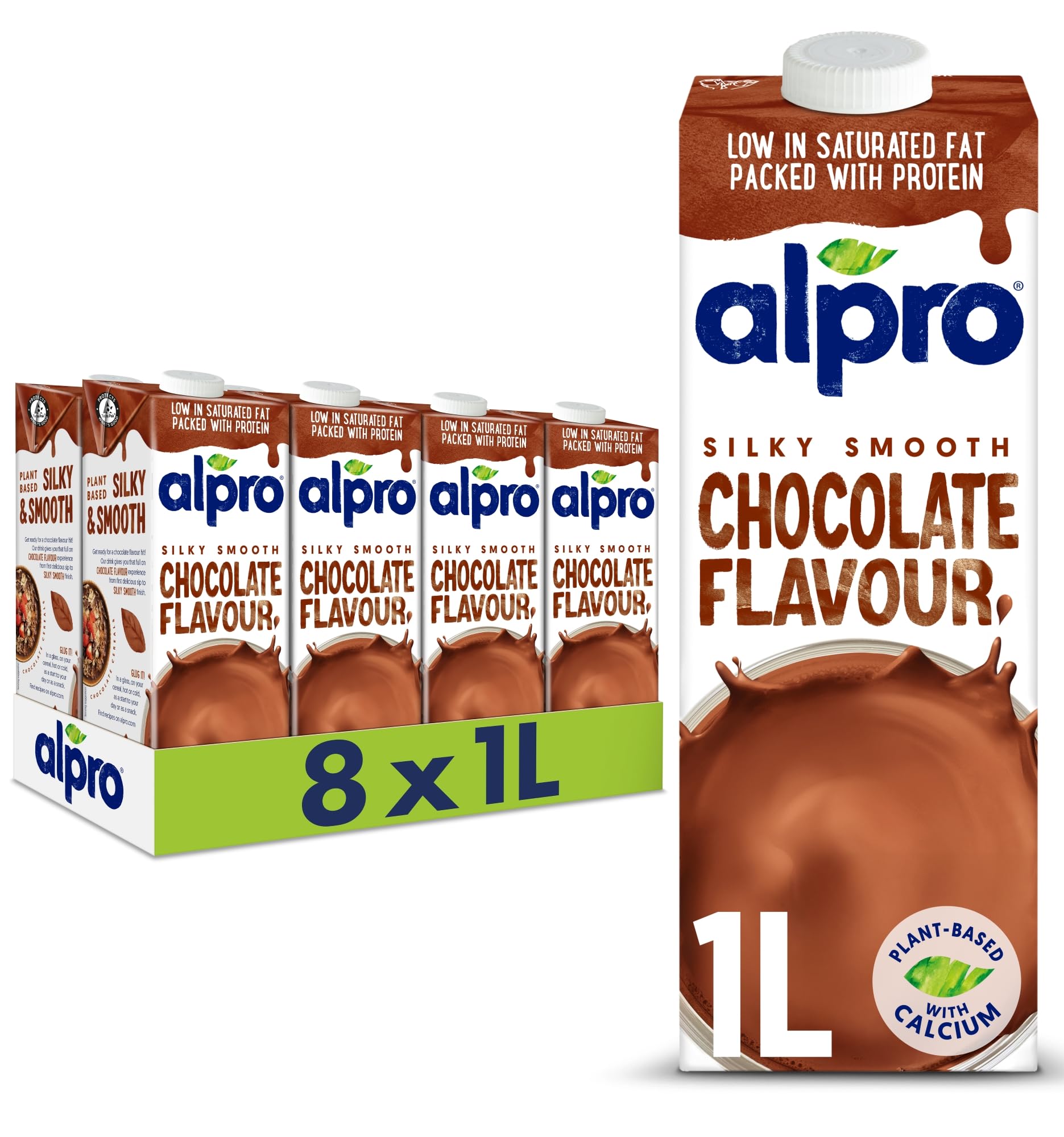 Alpro Chocolate Soya Plant-Based Long Life Drink - Vegan Dairy Free & Lactose Free Milk Alternative - 1L (Pack of 8)