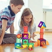 Vista 3 de 60 piezas de juguetes magnéticos de construcción con diseño de mármol, bloques de construcción de azulejos magnéticos, juguete educativo STEM