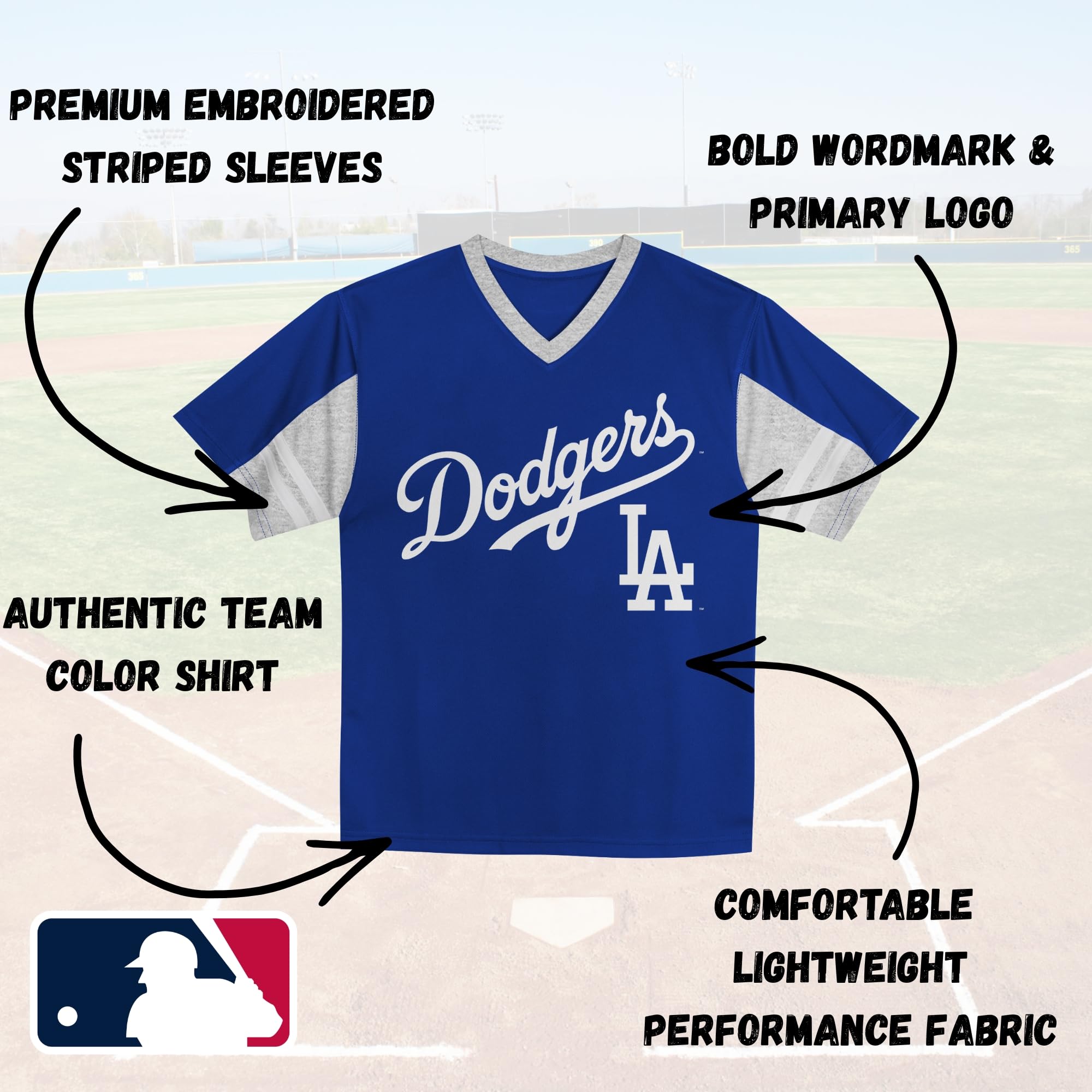 MLB Kids Youth Boys 4-18 Officially Licensed Team Color Primary Logo Baseball Fashion Top V-Neck Jersey - 4