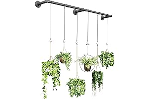 Minimalist Wrought Iron Plant Hanger Rod with 6 Chains for Indoor Hanging Plants