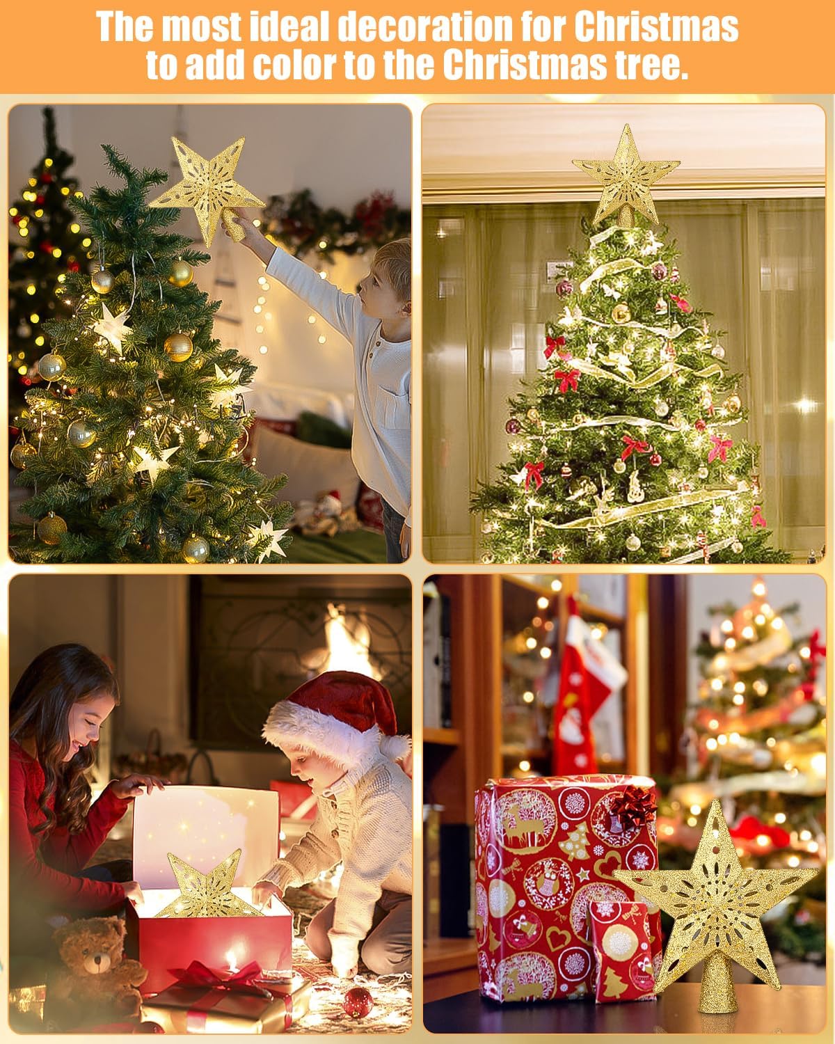 Puntale per Albero di Natale, Proiettore a LED 3D Hollow Stella, Illuminazione per Feste, Festival, Decorazione Interna (Oro)