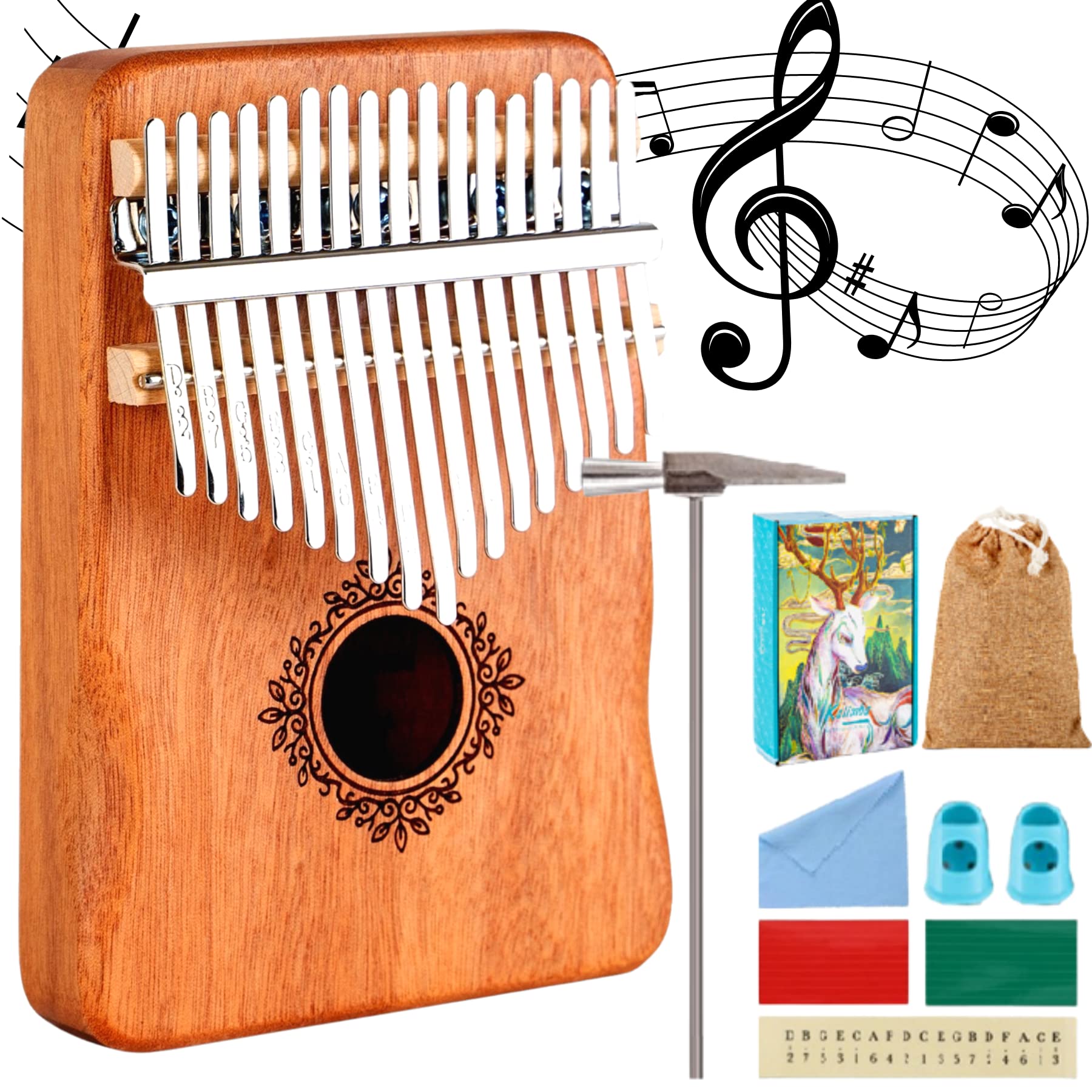 Kalimba 17 Tasten Holz Musikinstrument für Anfänger Kinder Erwachsene