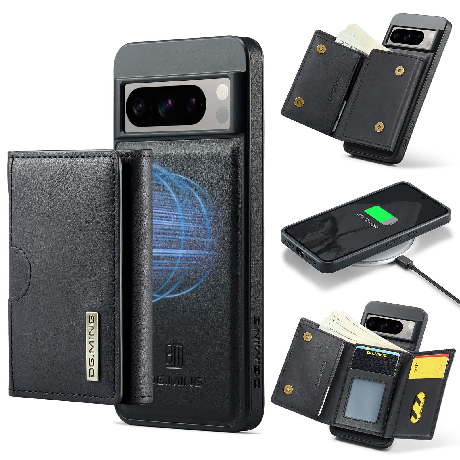 2 in 1 Magnetic Wallet Case for Google Pixel 8 Pro, DG.MING PU Leather Shockproof Wireless Charging Detachable Wallet RFID Blocking with 6 Card Slots