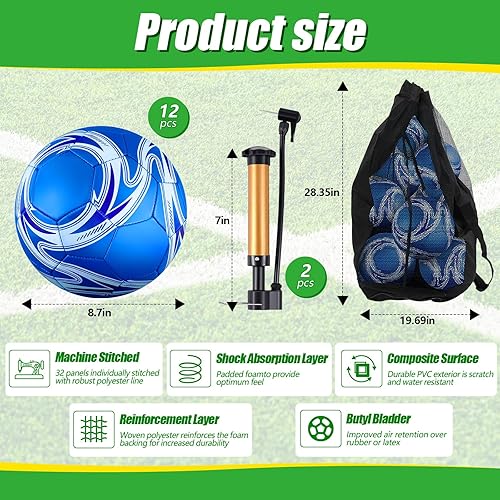 Miniatura 2 de Realspring Deflated Soccer Balls Bulk with Pump Bag Operation Christmas Official Size Football for Youth Outdoor Outside Sport Training Gift