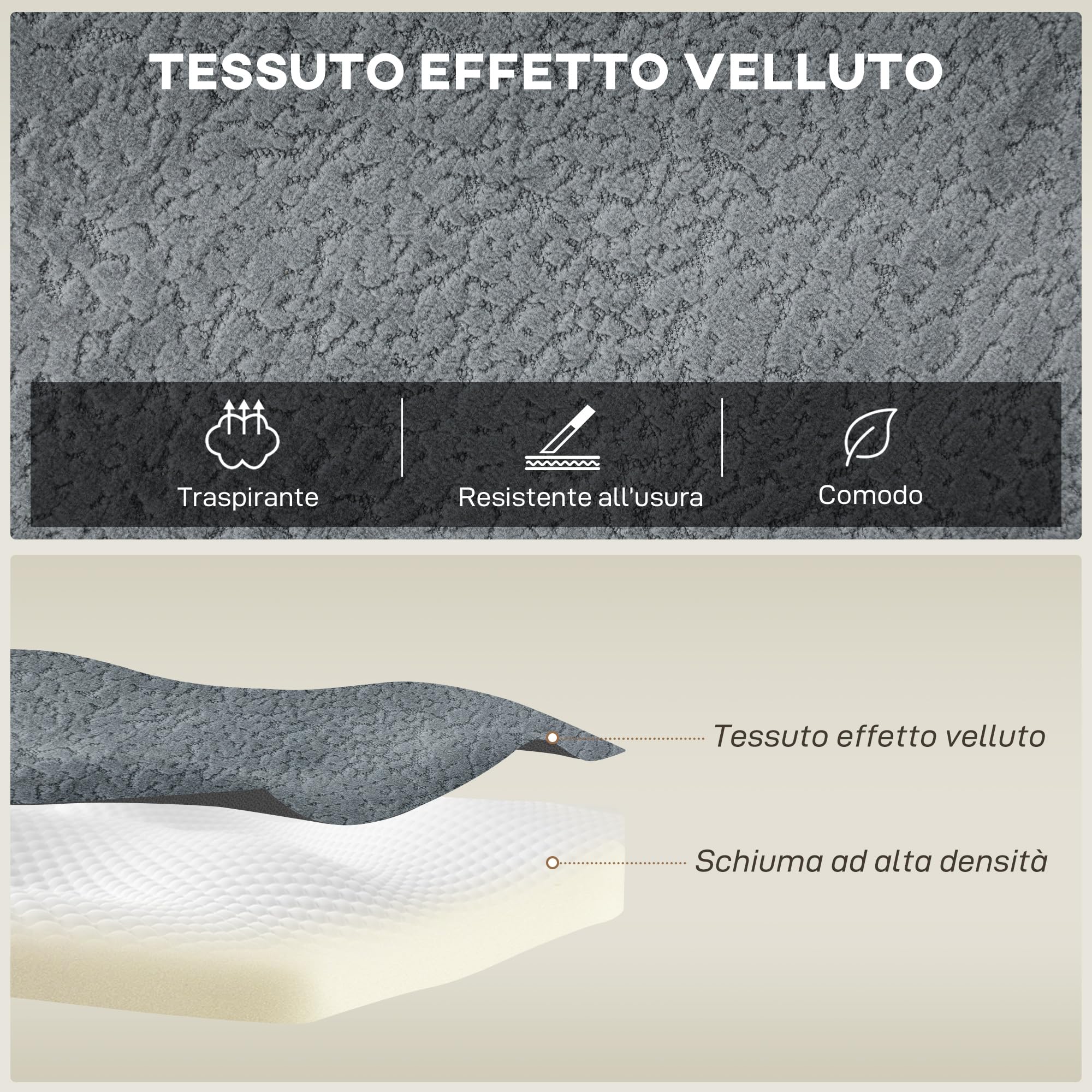 HOMCOM Divano Angolare Modulare 4 Posti Senza Struttura, Seduta Ampia Profonda, Divano Componibile a U con 2 Pouf, Braccioli Larghi e Cuscini, in Velluto per Soggiorno, 294x165x70 cm, Grigio Scuro