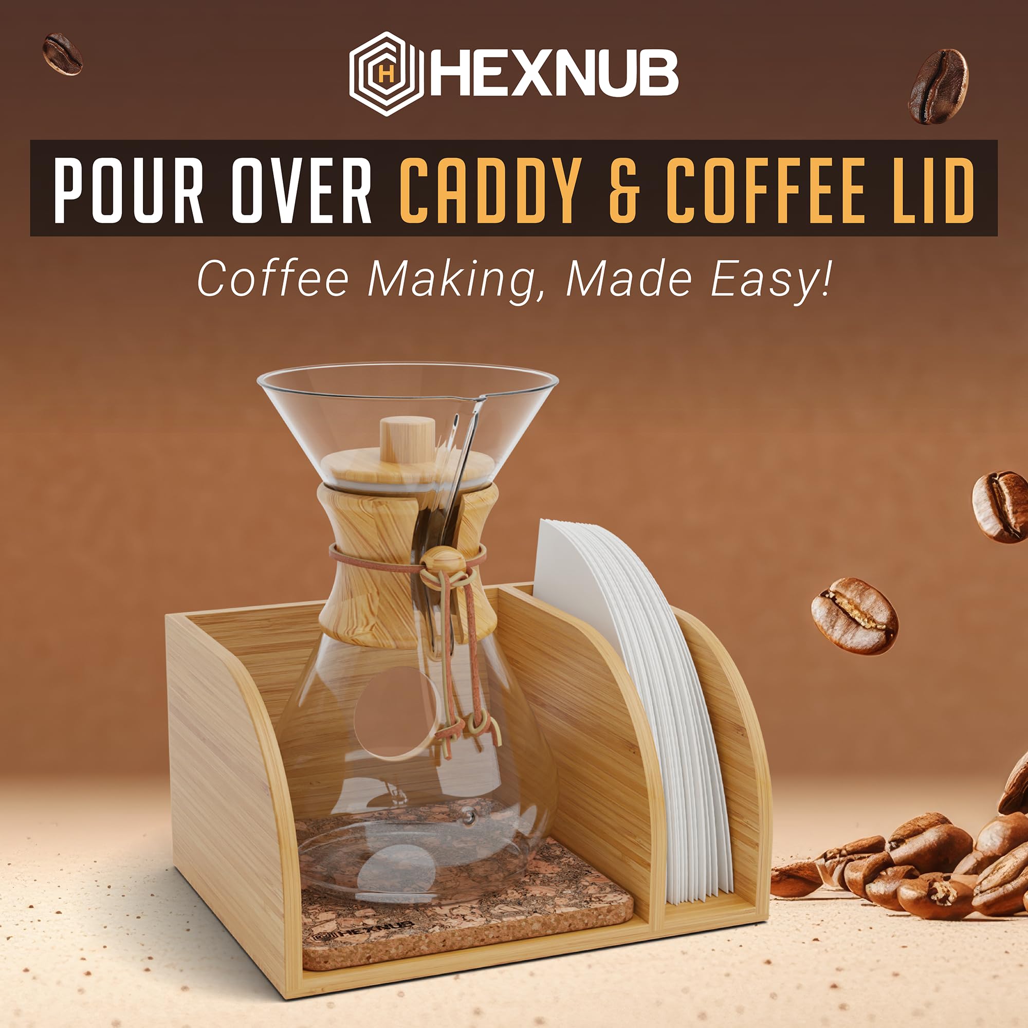 Organizador y tapa para cafetera, soporte de bambú para jarras de café Chemex, Bodum, Cosori, alfombrilla resistente al calor, soporte de filtro para cafetera de goteo, tapete de corcho 2