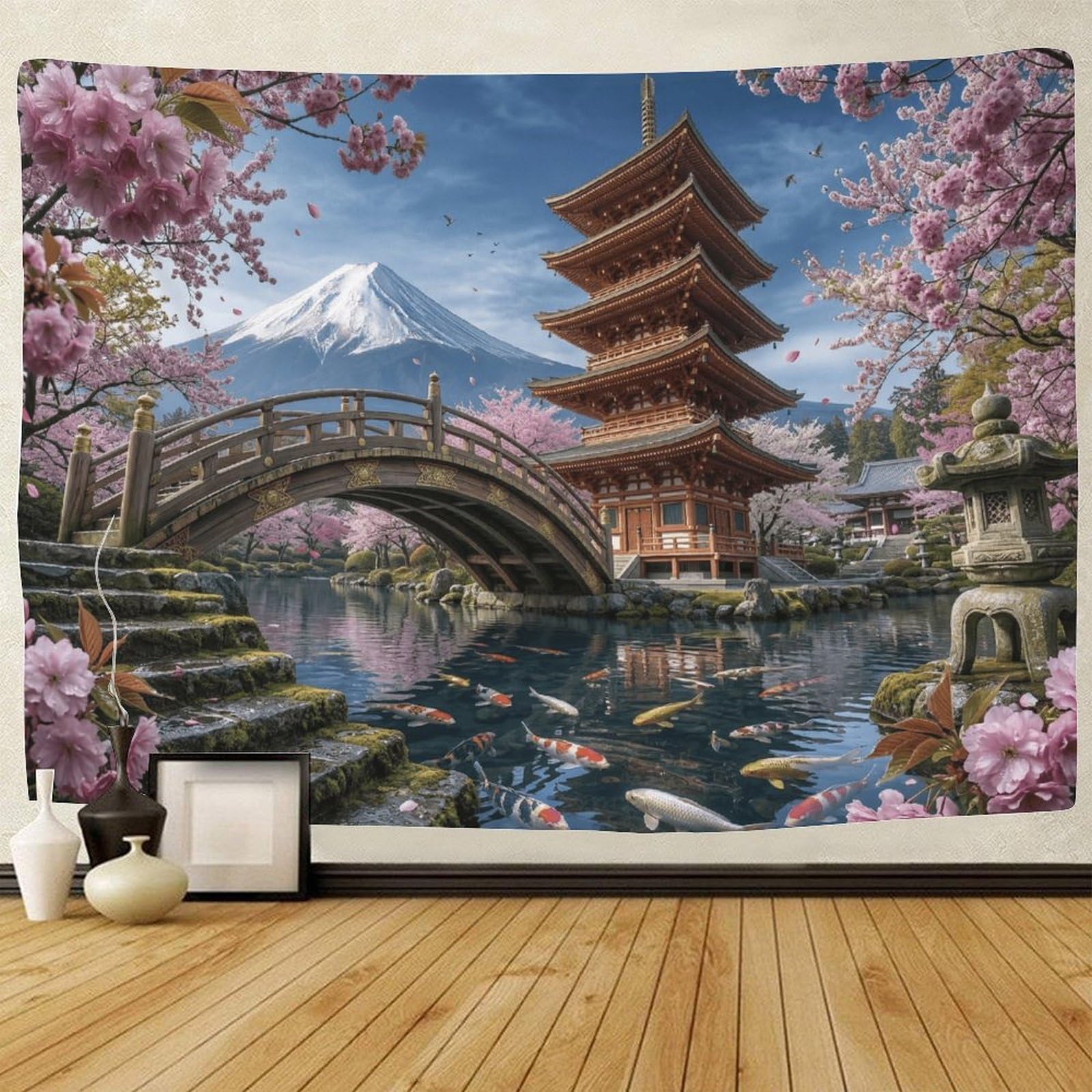 GPMNBCXZK Japanese Mount Fuji 3D Printed Wall Art Pagoda Home Living Room Bedroom Tapestry Decor 70cmx100cm