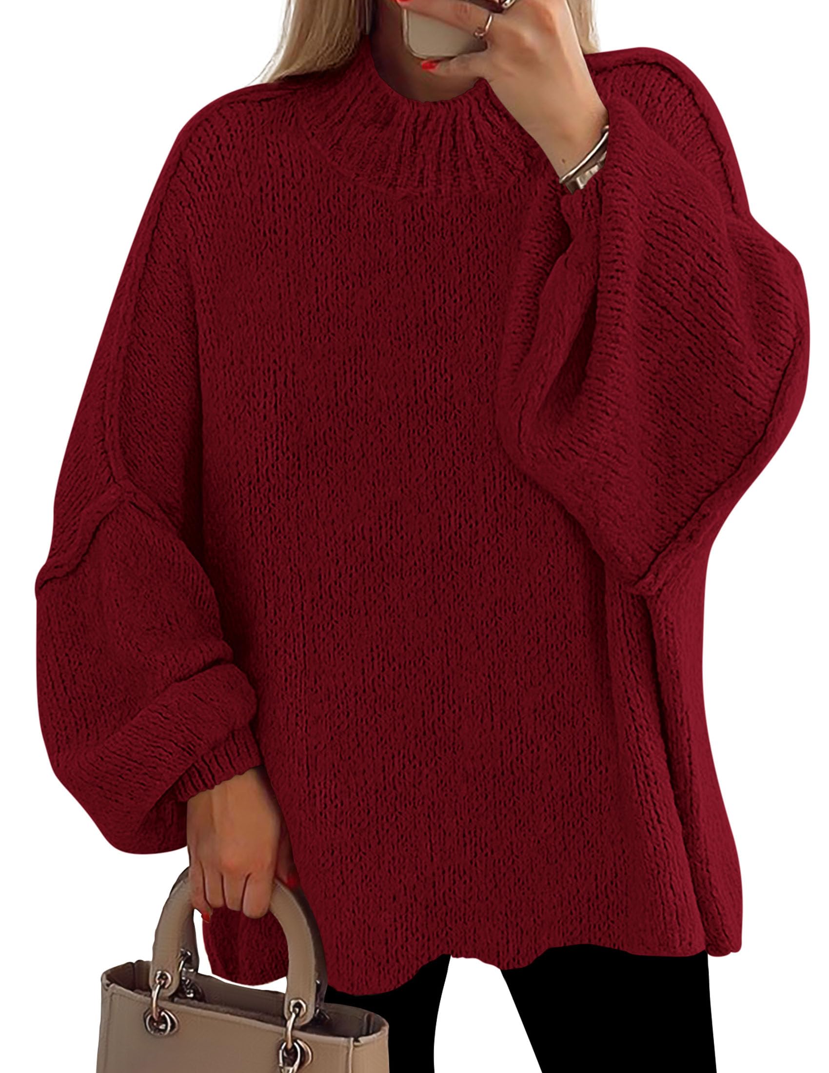 PRETTYGARDEN Women's 2026 Fall Oversized Sweaters Chunky Knit Mock Neck Long Sleeve Casual Trendy Pullover Winter Clothes