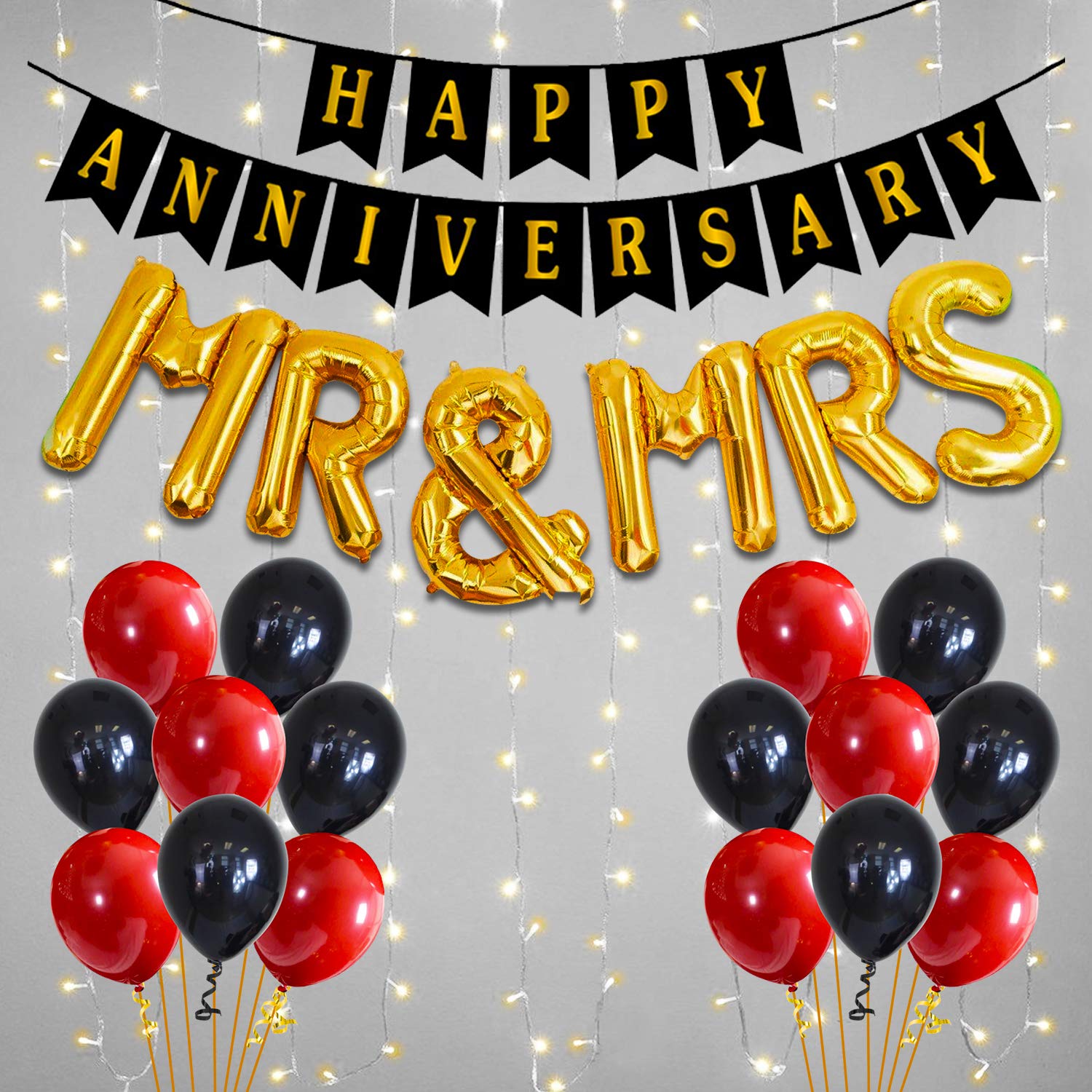 Party Propz Happy Anniversary Decoration Items with LED Light, Banner, Balloons, Anniversary Gift for Husband Special, Party Room Decoration Combo Set/Couple Wedding, Marriage Celebration