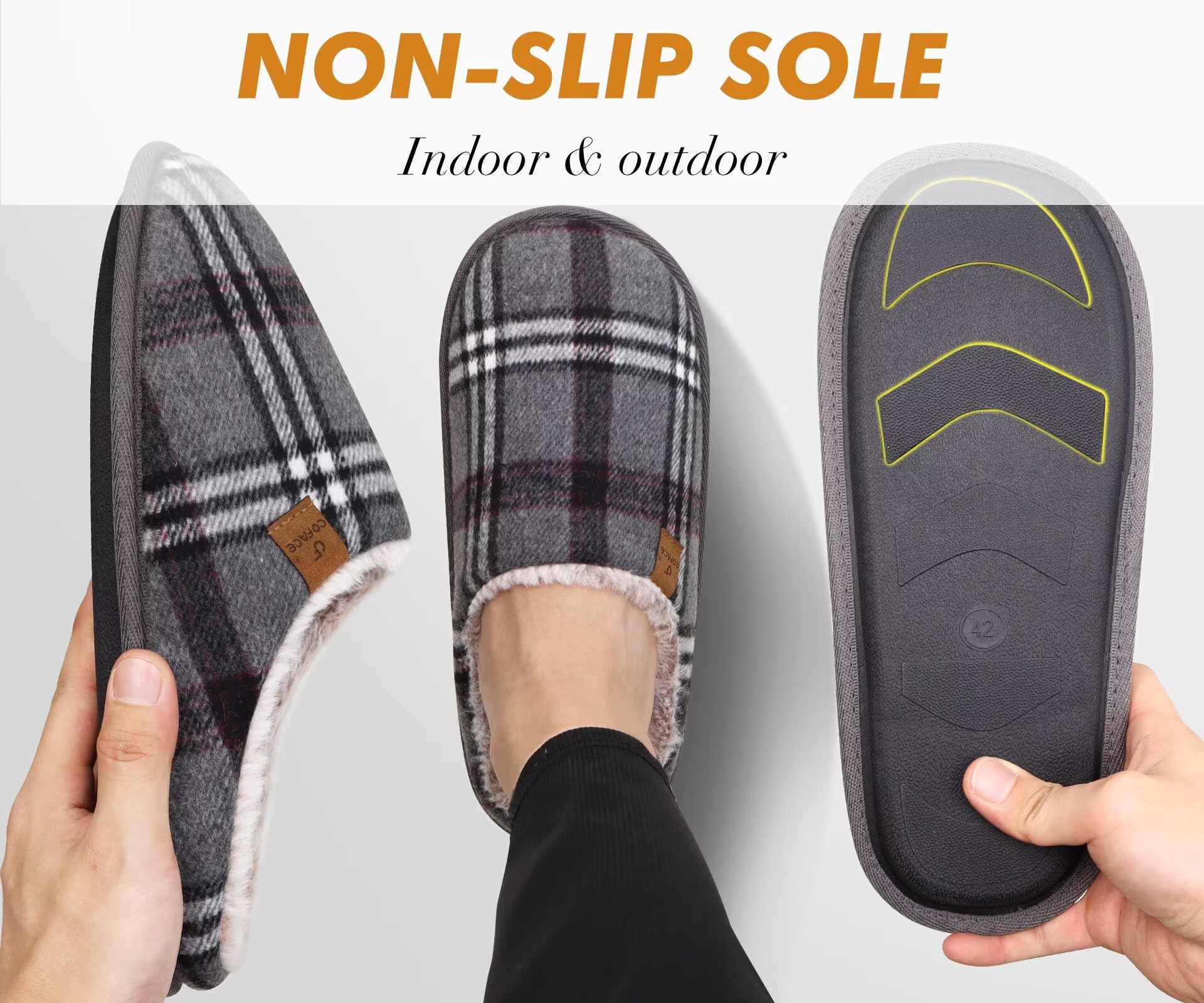 Chaussons Homme Pantoufles à Carreaux Hiver Chaussures Chaudes pour La Maison en Mousse à Mémoire de Forme, Laine en Peluche Doublée avec Semelle en Caoutchouc Antidérapante