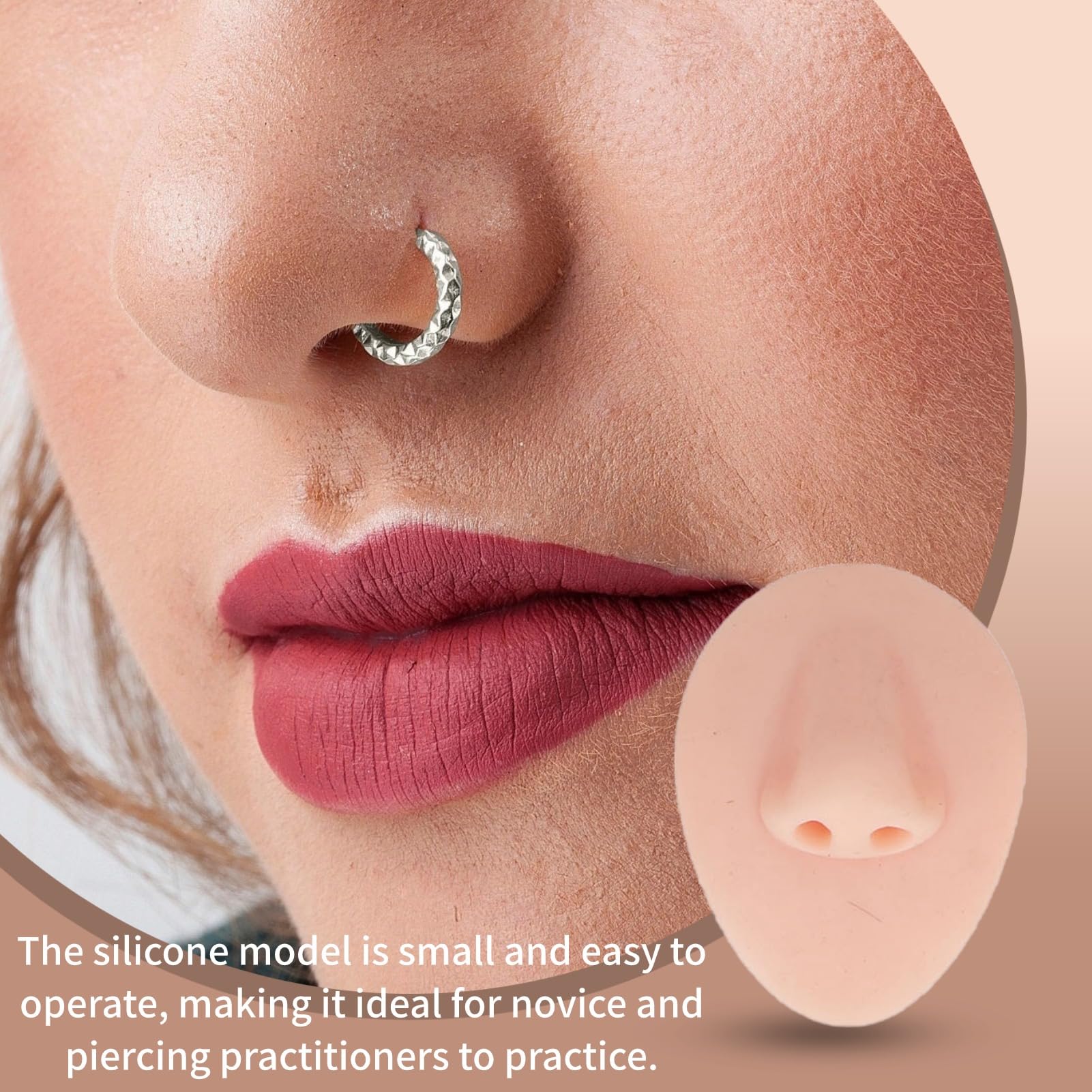 Silicone Piercing Model, 7PCS Body Part Displays Set 3D Flexible Simulation Tongue Mouth Nose Eye Navel Ear Model for Piercing Practice and Jewelry Display Teaching Tool (Light Skin Color)