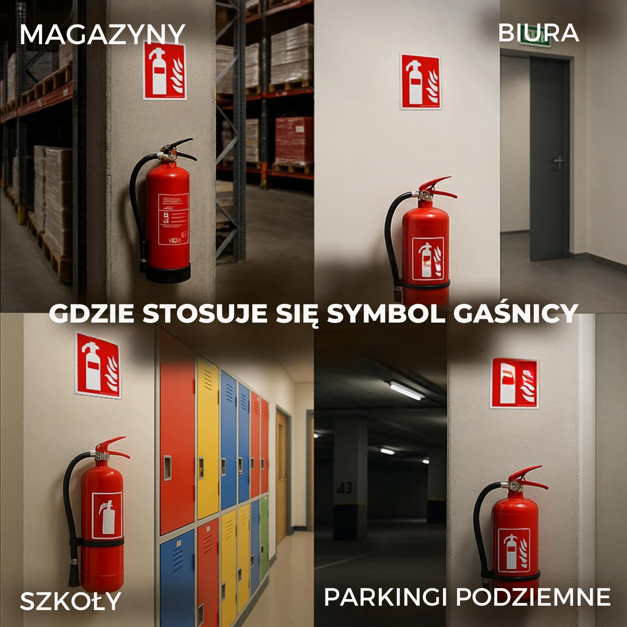 Naklejka „Gaśnica” z PVC [10 × 10 cm] | Samoprzylepna, zgodna z normą DIN EN ISO 7010 | Piktogram przeciwpożarowy | Do wnętrz i na zewnątrz | Odporna na warunki atmosferyczne