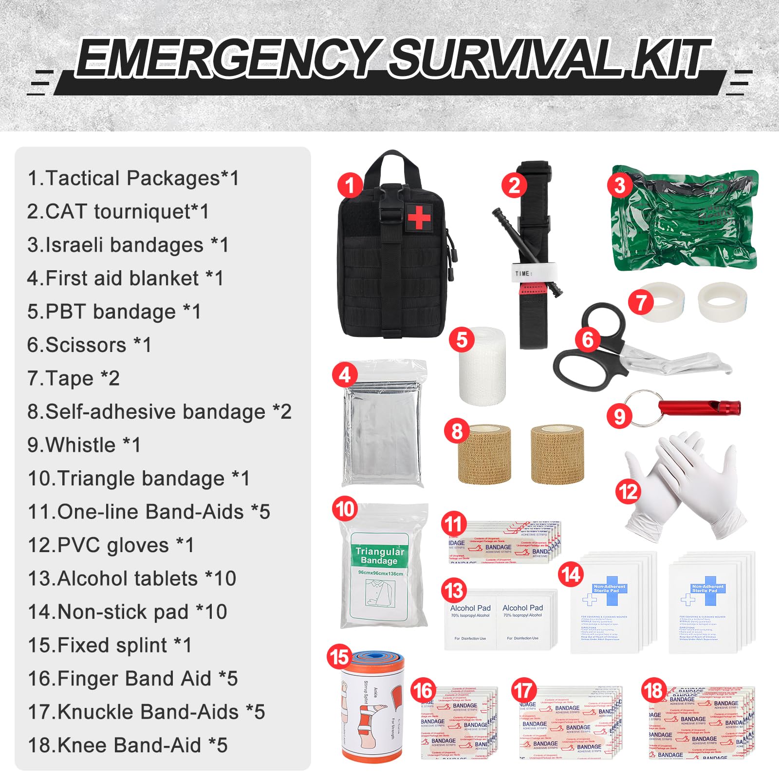 Tactique Sac de Secours 54PCS Trousse de Premiers Soins Militaire pour Camping Chasse