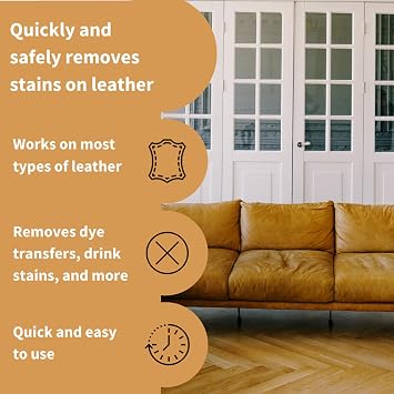 Leather Stain Remover | Quickly Removes Stubborn Stains | Works Well On Dye Transfer, Paint, Food Spills | Cleans Leather Furniture, Car Interior, Bags, and More (250 ml / 8.5 oz)