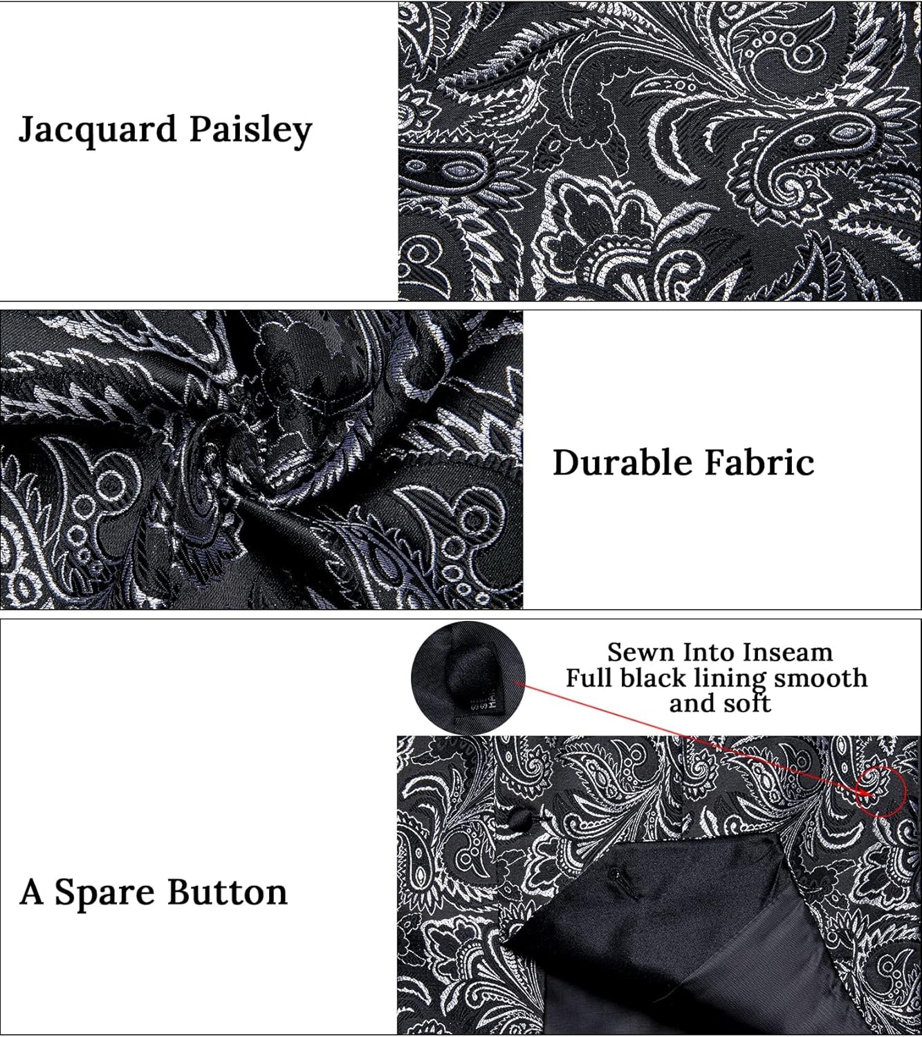 DiBanGu Mens Paisley Suit Vest Silk Jacquard Waistcoat and Necktie Set Formal Shawl Collar Dress Vest 7PCS for Wedding Party - Image 5