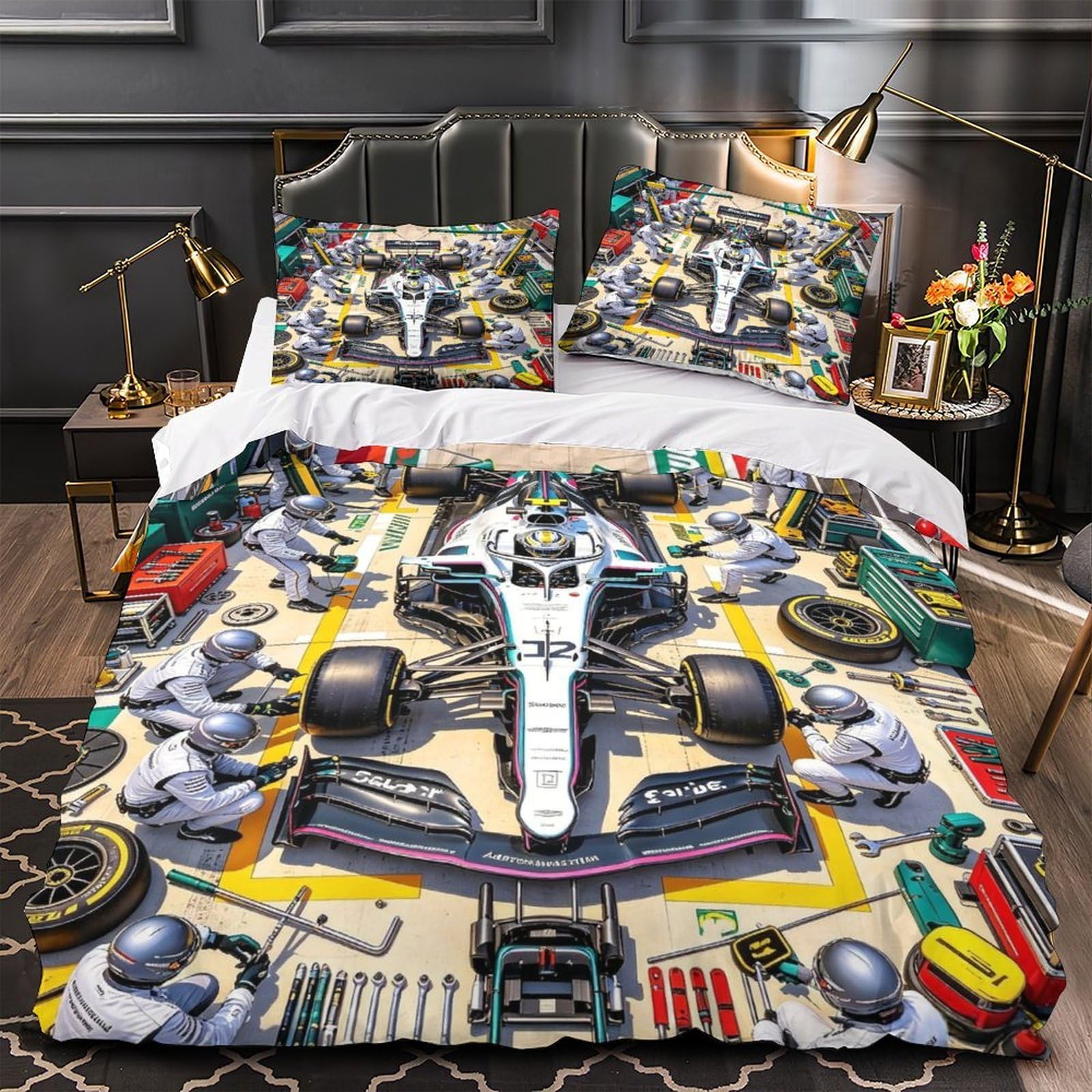 DAFUfbw Robertkubicar Duvet Cover Single（135x200cm）, 3D Pattern Pit Stop Bedding Set Hypoallergenic Quilt Cover with Hidden Zipper, Breathable