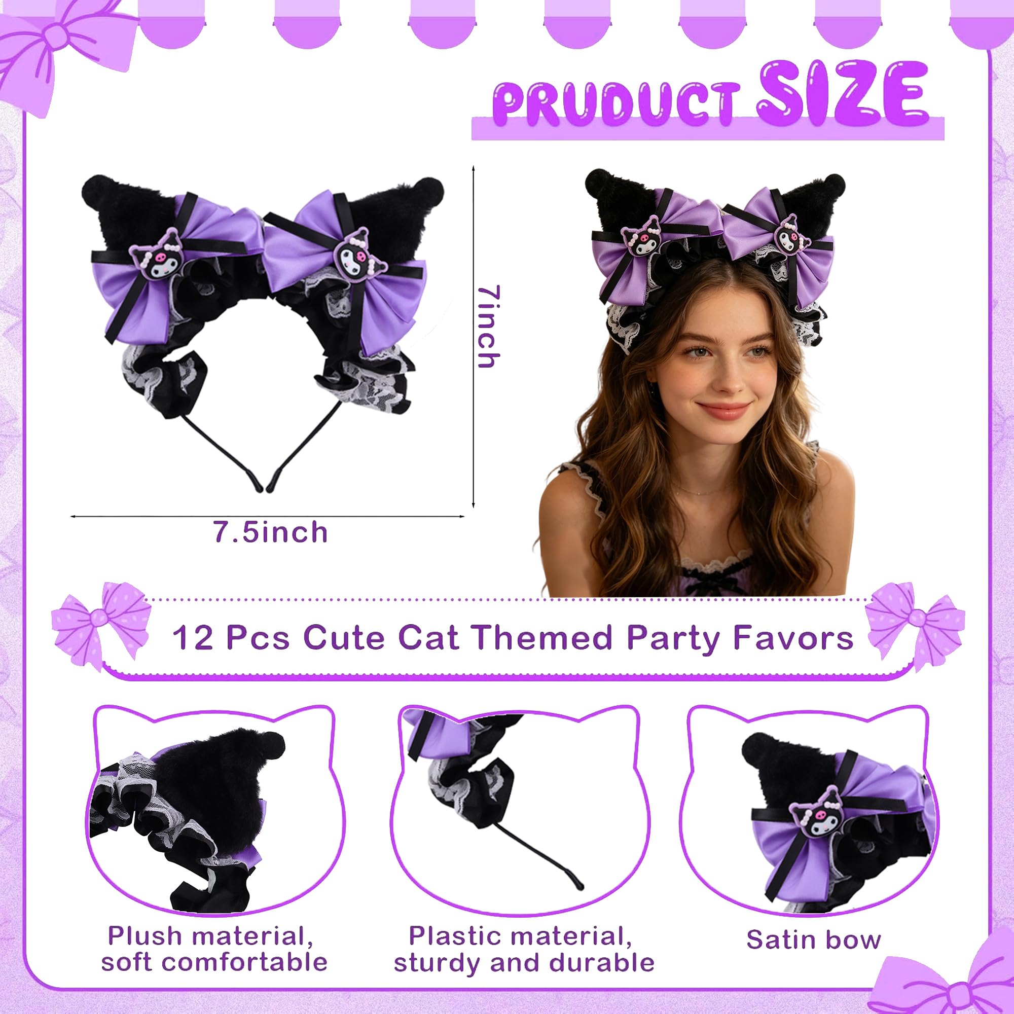 Amazon.com: Roffatide Anime Kuromi Hairpin Ear Plush Hairband With