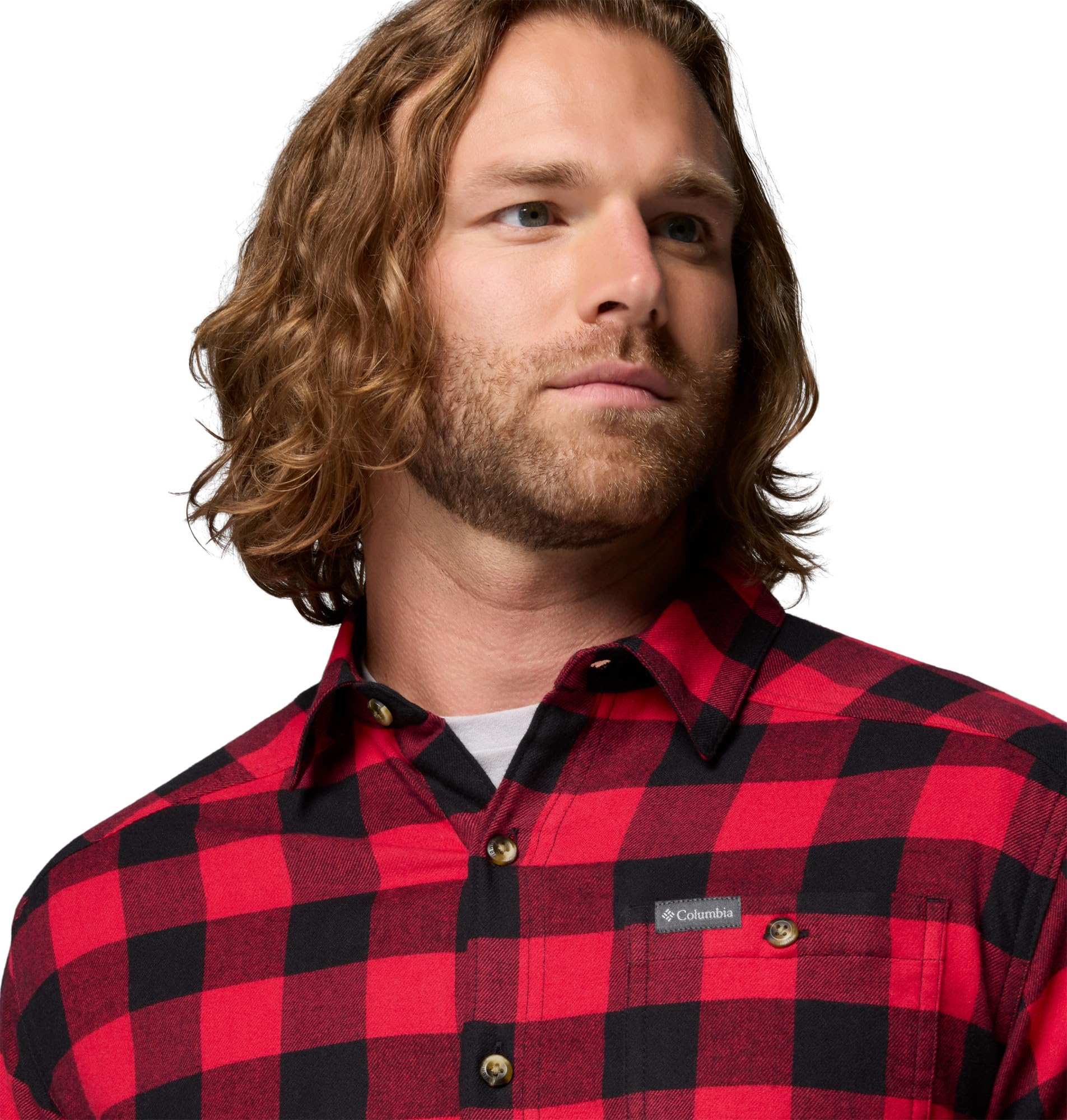 Columbia Męska koszula Cornell Woods, flanelowa, z długim rękawem, nieprzejrzysta, Mountain Red Buffalo Check, XL