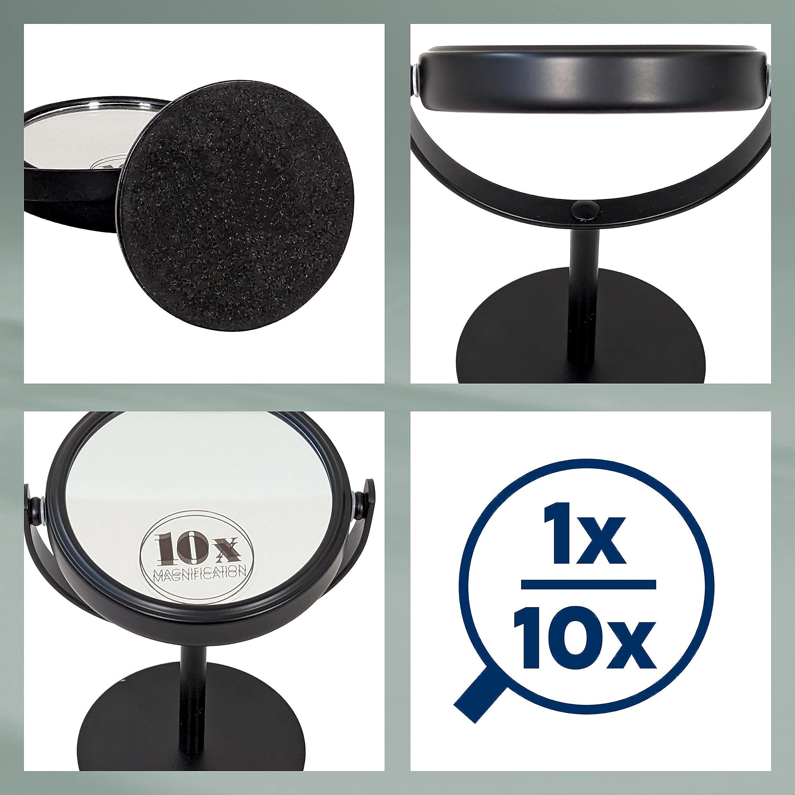 kela Specchio cosmetico nero con ingrandimento SELENA 7,5 cm, 1/10x, piccolo specchio da tavolo, metallo, specchio cosmetico, specchio da barba rotondo