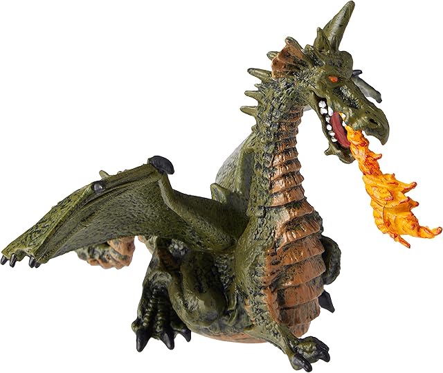 Papo 39025 Green winged dragon with flame ENCHANTED WORLD Figurine, Multicolour