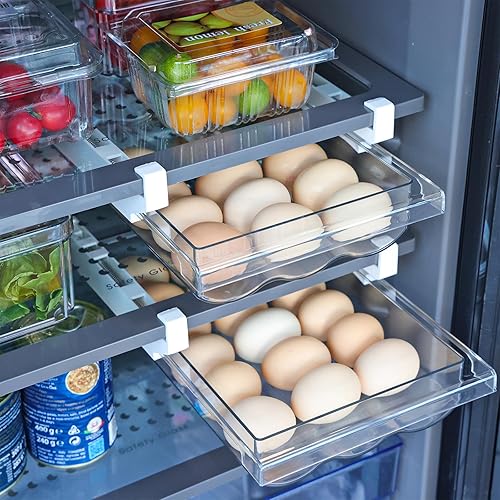 Miniatura 5 de Moretoes Organizador de huevos para nevera, organizador de cajones de huevos, bandejas para refrigerador, contenedor de huevos, paquete de 2