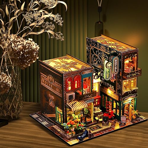 Miniatura 6 de Tzgsonp Kit de rincón de libros, casa de muñecas de bricolaje, estante de libros, decoración de callejón con luz LED, kit de rincón de libros en