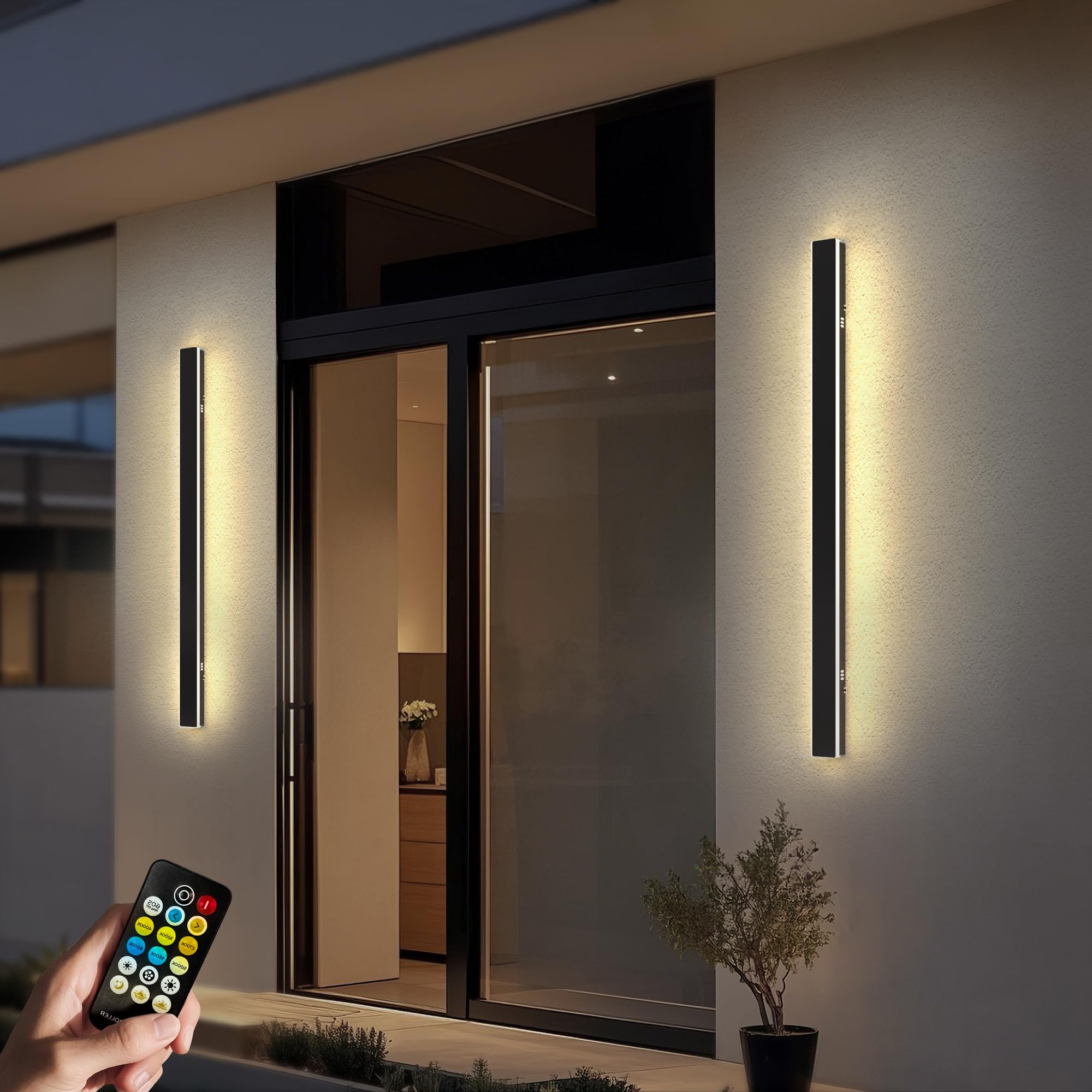LOHAS-LED 2er-Pack lange Außenwandleuchte, wasserdicht IP65, 3 Farbtemperaturen Wandleuchte Villa schwarz Aluminium Acryl wasserdicht IP65 für Gärten, Terrassen, Schlafzimmer, Wandleuchte, 100 cm