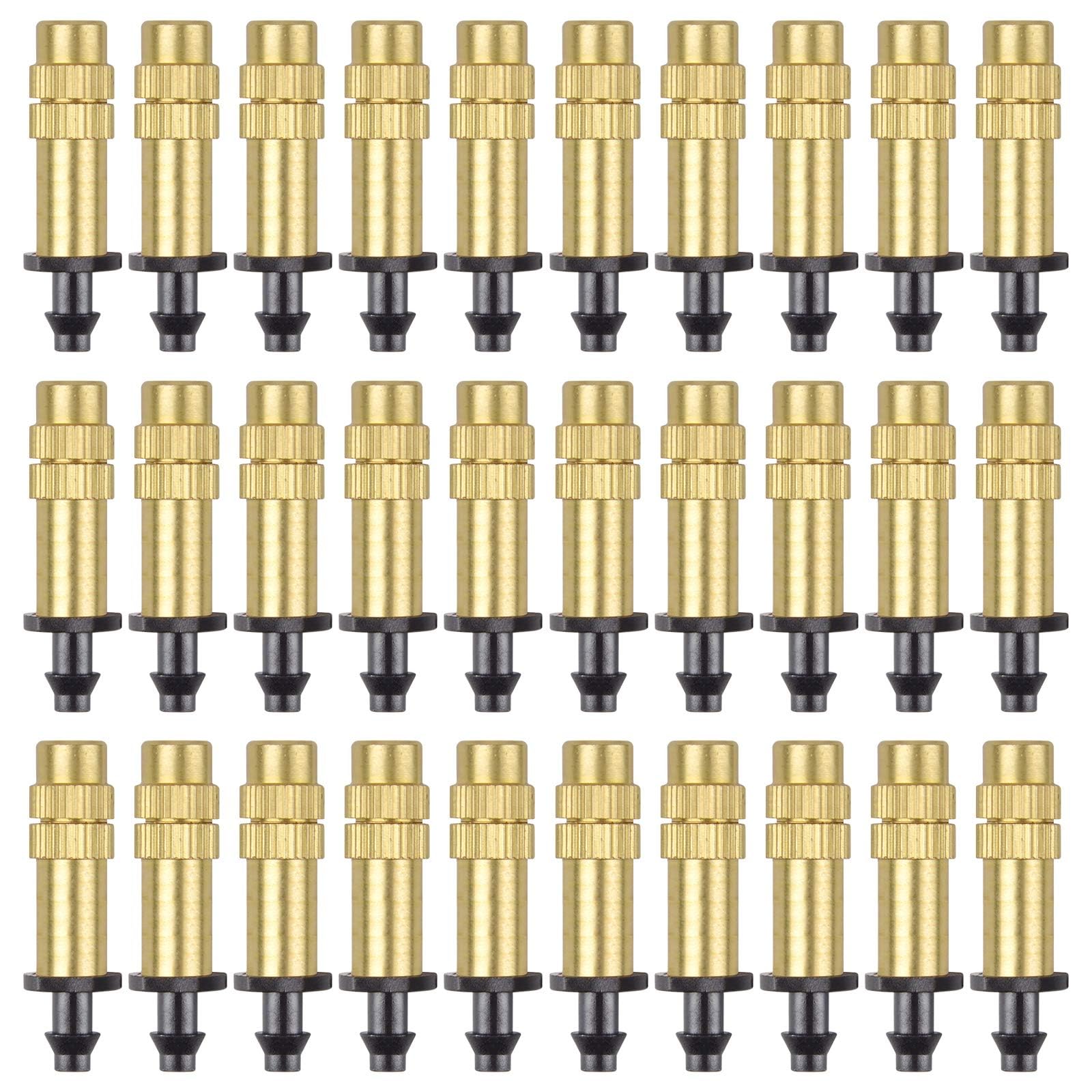 Kalolary 30PCS 1/4" Adjustable Copper Atomizing Nozzle Drip Irrigation Sprayer 4/7mm Atomizing Micro Sprinkler Garden Cooling Irrigation Equipment for Lawn Vegetables Greenhouse