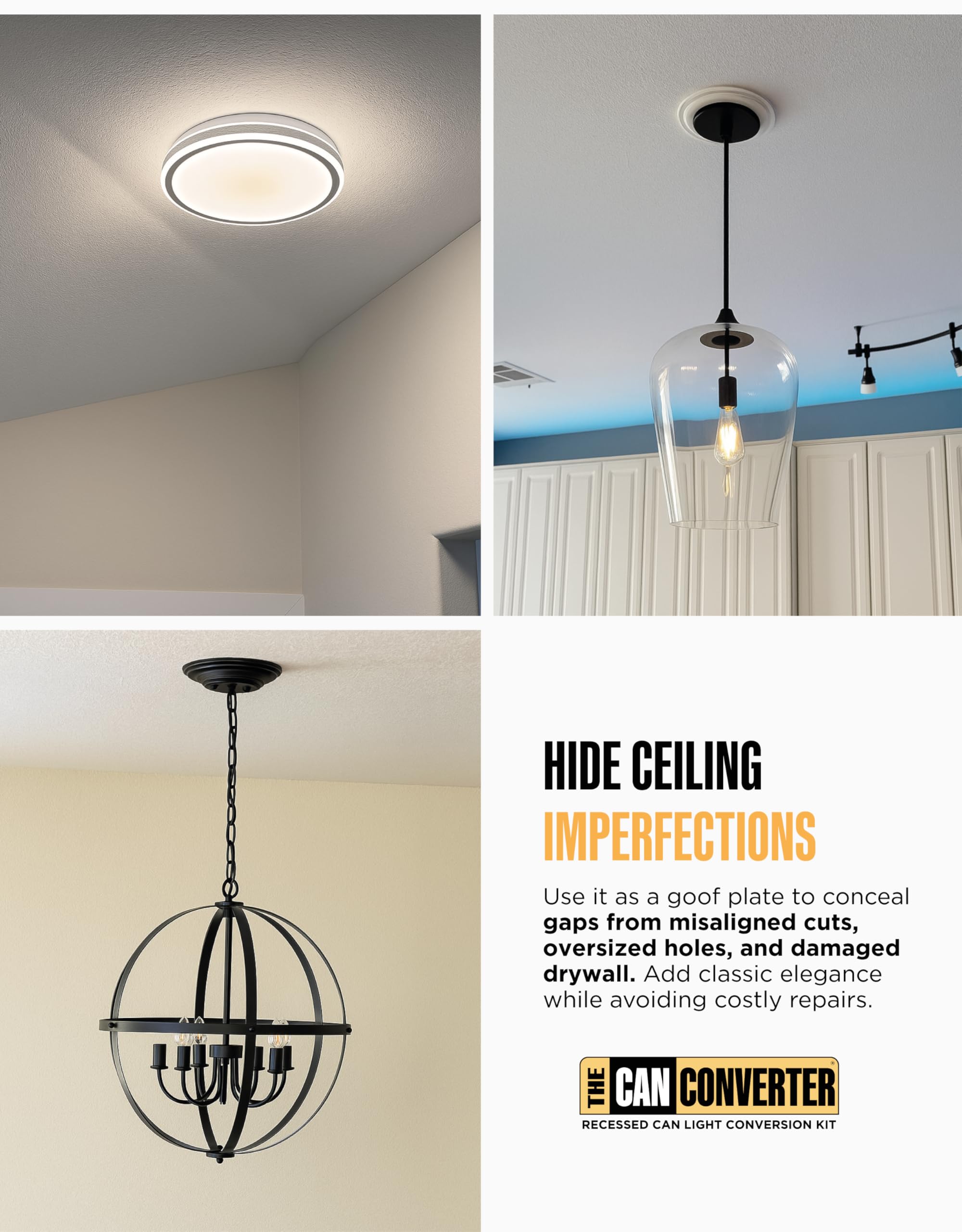 The Can Converter R1 Recessed Can Light Conversion Kit W/ 8¼" Beveled Ceiling Medallion - Home Improvement