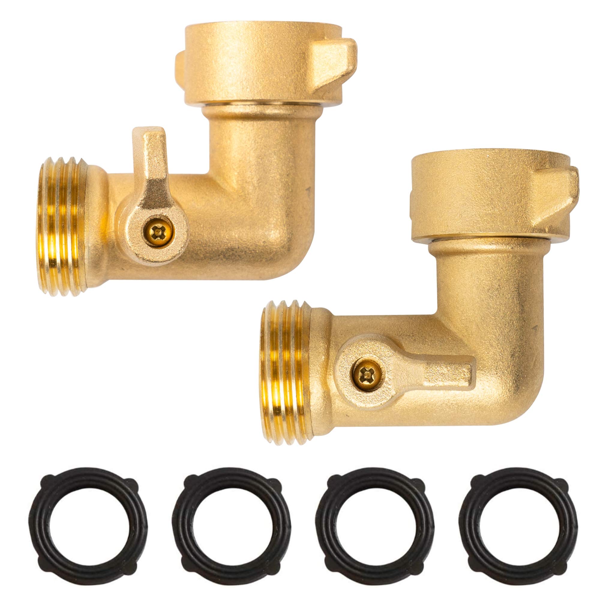 Adattatore Per Tubo Da Giardino A 90 Gradi In Ottone Con Valvola Di Intercettazione 3/4' - Confezione Da 2 Con 4 Guarnizioni Extra, Xiny Tool