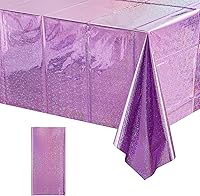 Vista 23 de Paquete de 4 manteles de plástico iridiscente brillantes desechables láser rectangulares, cubiertas de mesa, mantel de papel holográfico