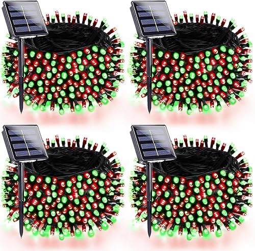 Paquete de 4 luces solares de Navidad de 180 pies para exteriores, impermeables, súper brillantes, 320 luces LED solares con 8 modos de iluminación,