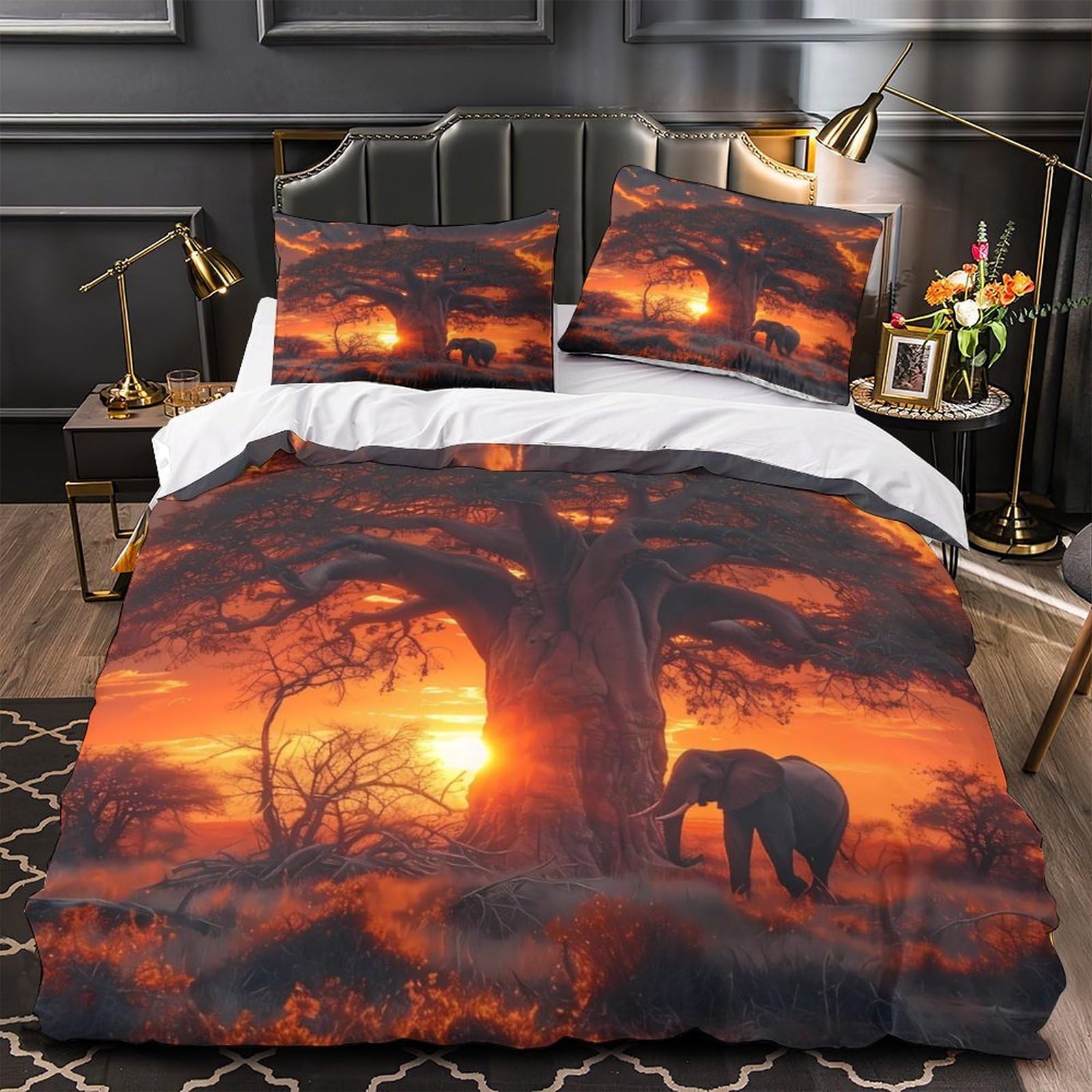 Housse de couette 140x200cm coucher de soleil africain hypoallergénique anti-acariens