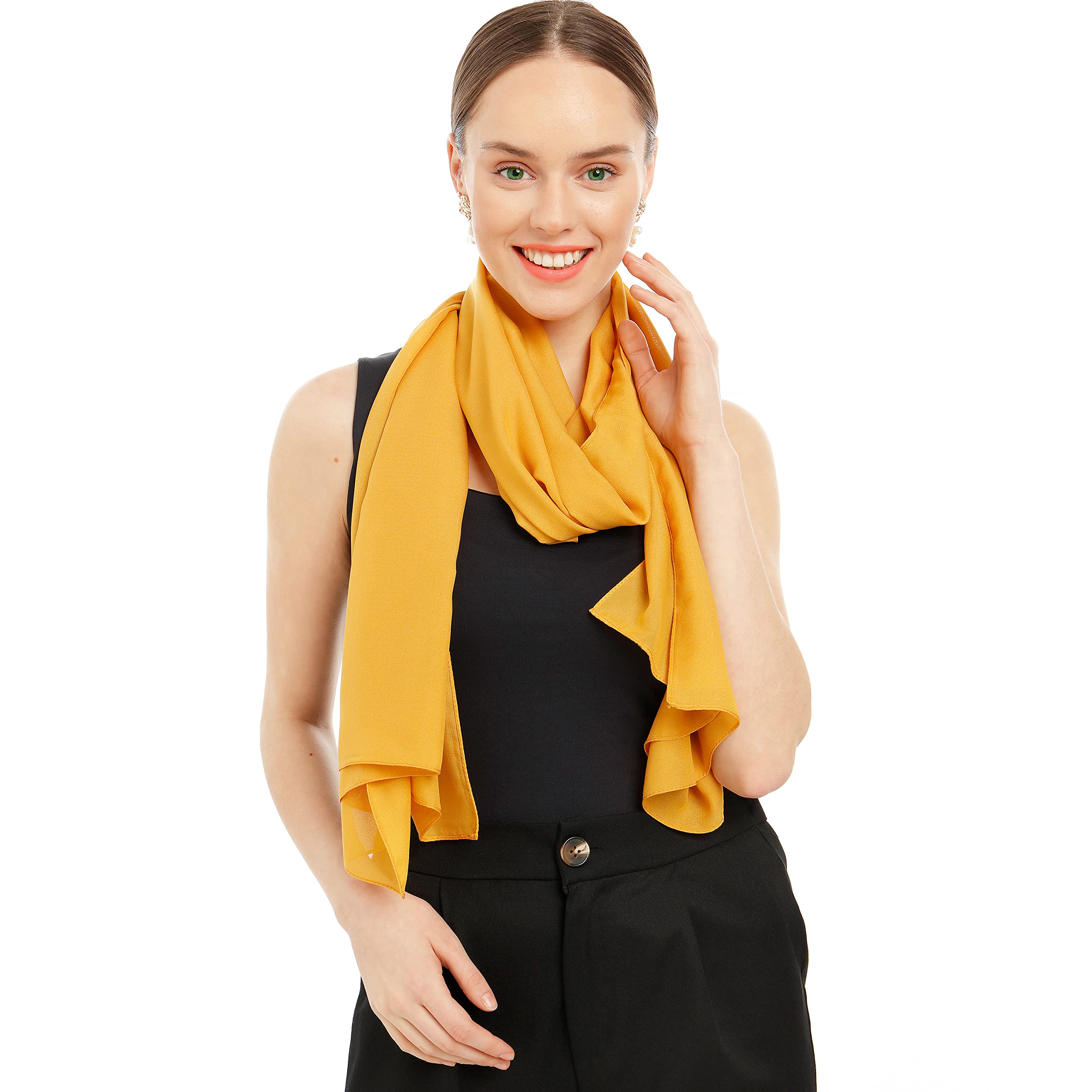 Mustard Chiffon Scarf For Women UK - Ladies Scarfs Lightweight Shawls & Wraps - Ladies Scarves for Wedding, Bridal, Party